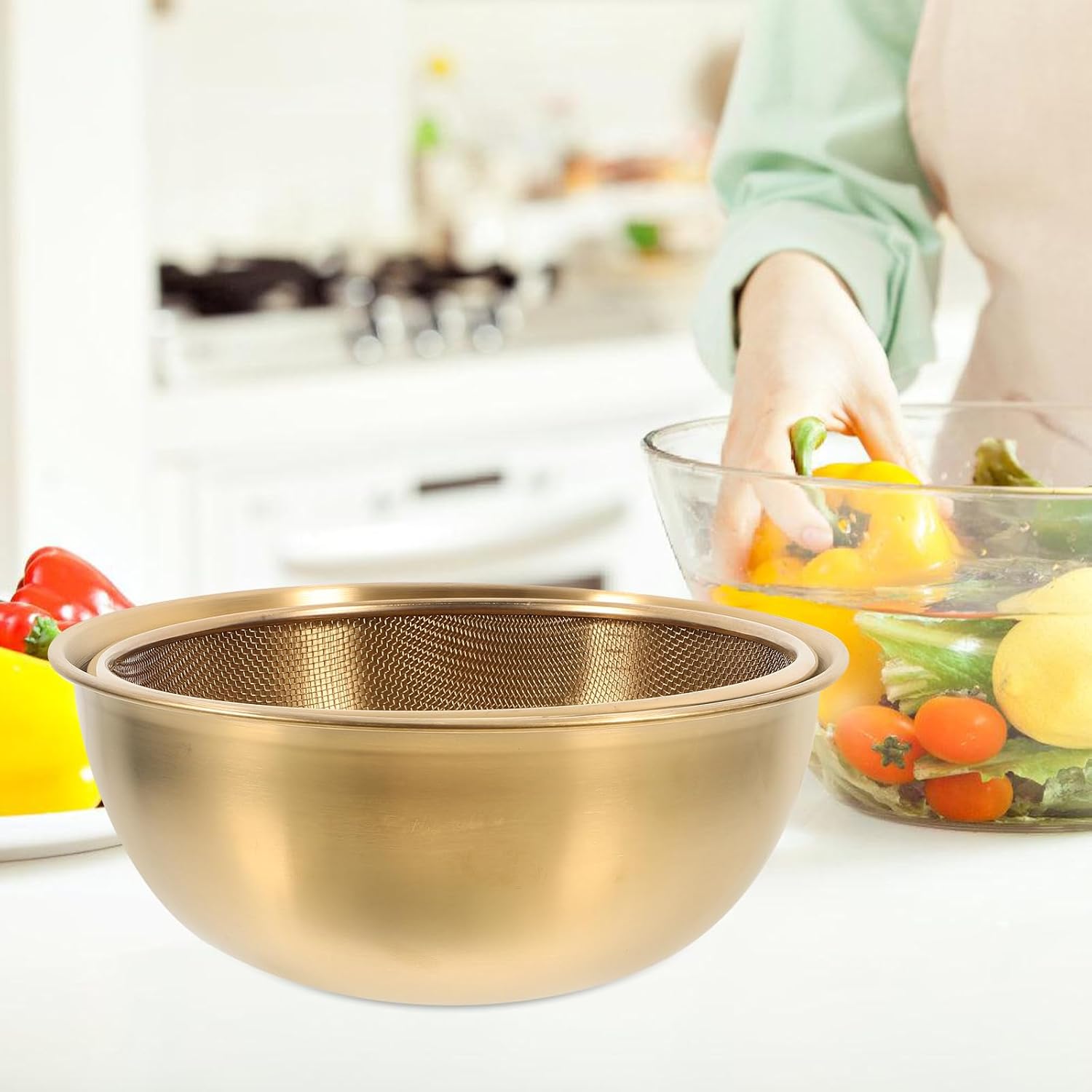 Luxshiny 2pc Stainless Steel Colander Set with Basin