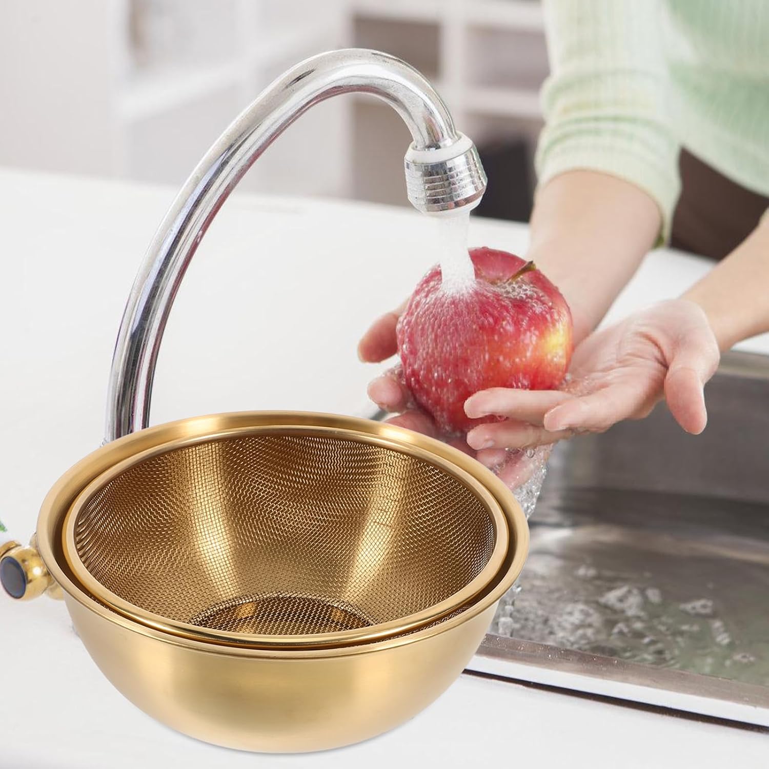 Luxshiny 2pc Stainless Steel Colander Set with Basin