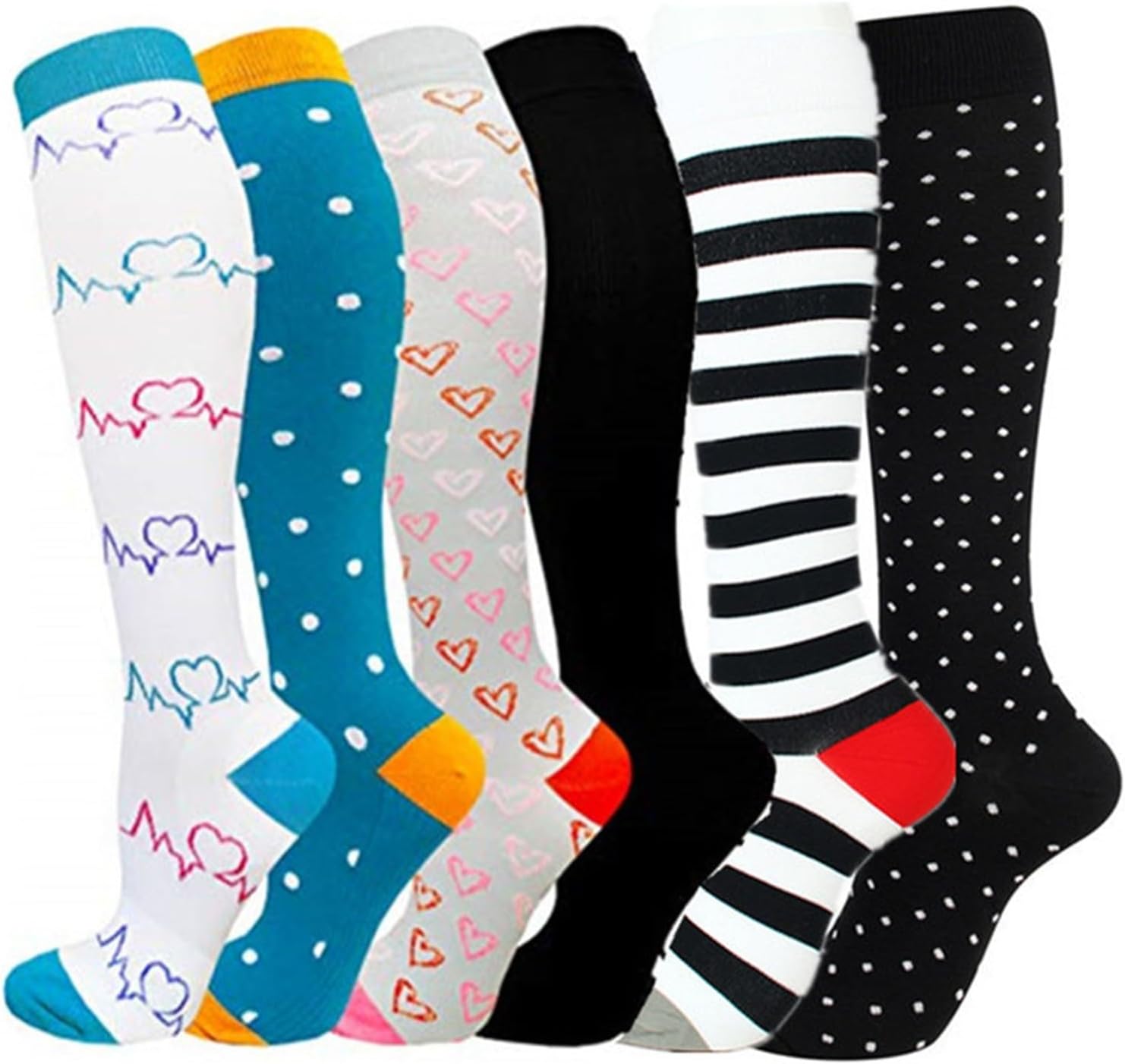 6 Pack Compression Socks for Women Men 15-20mmHg