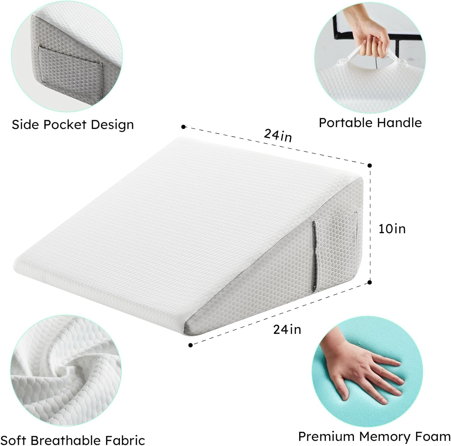 Bedluxe 10 Inch Cooling Wedge Pillow with Memory Foam Top