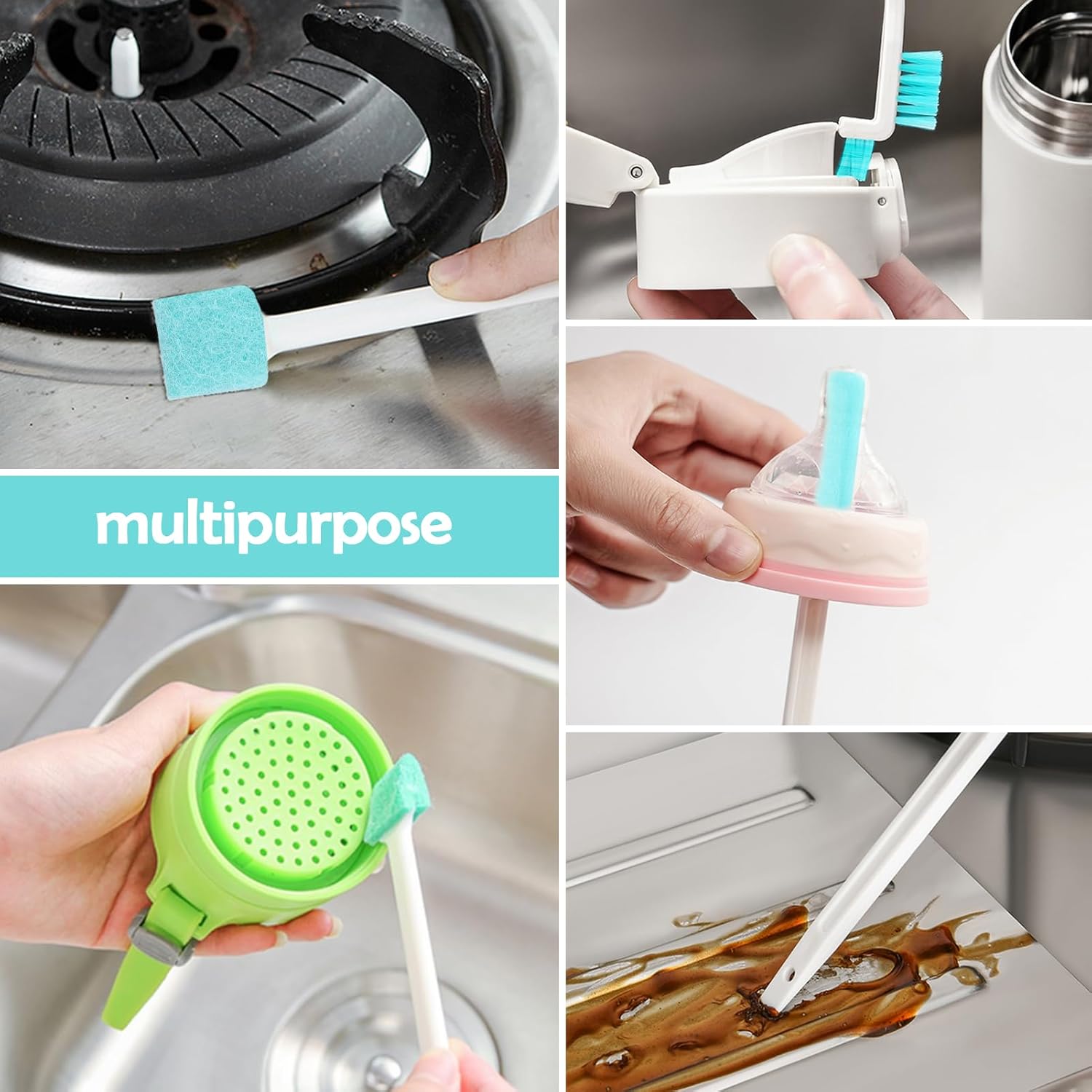 Palksky Ice Maker Cleaning Brush Set 2Pcs Long-Handled Metal 8Pcs Crevice Brushes