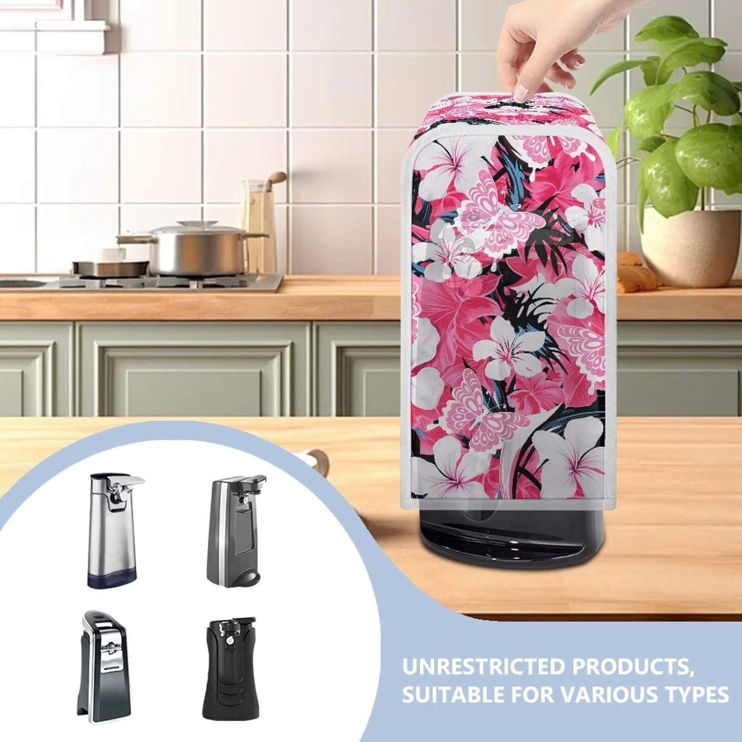 Pink Butterfly Electric Can Opener Cover with Dust Protection