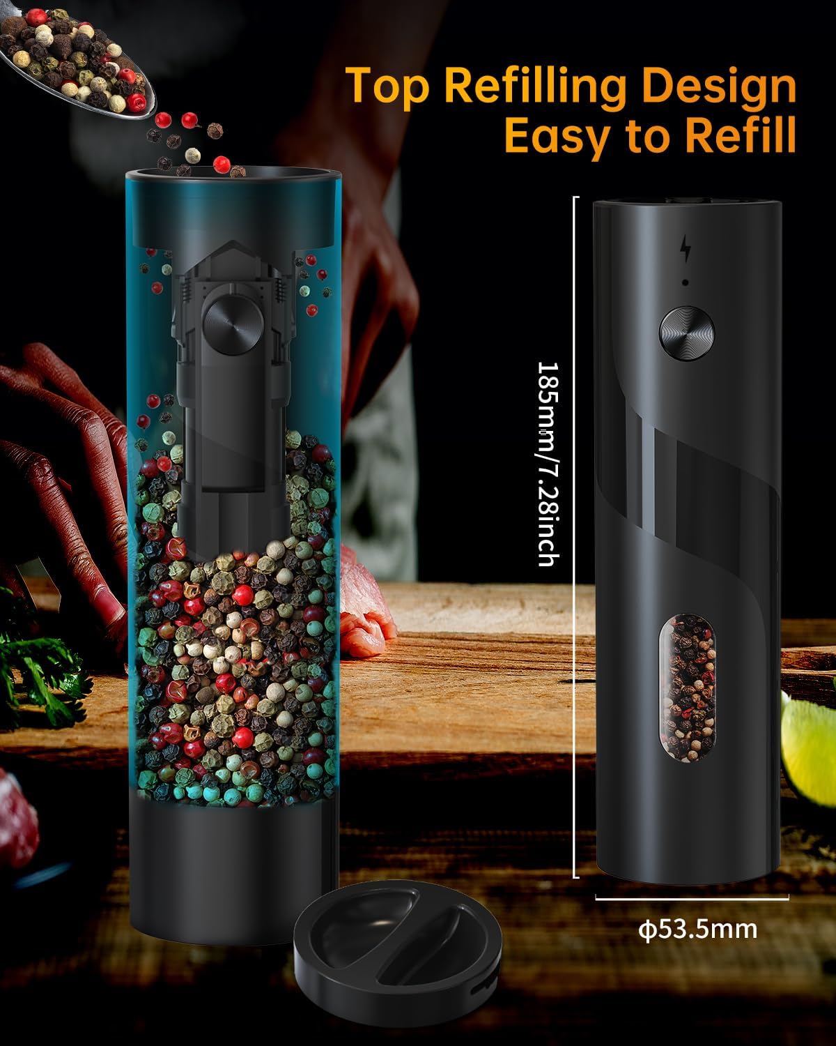 CIRCLE JOY Rechargeable Salt Pepper Grinder Set with USB Charging Base