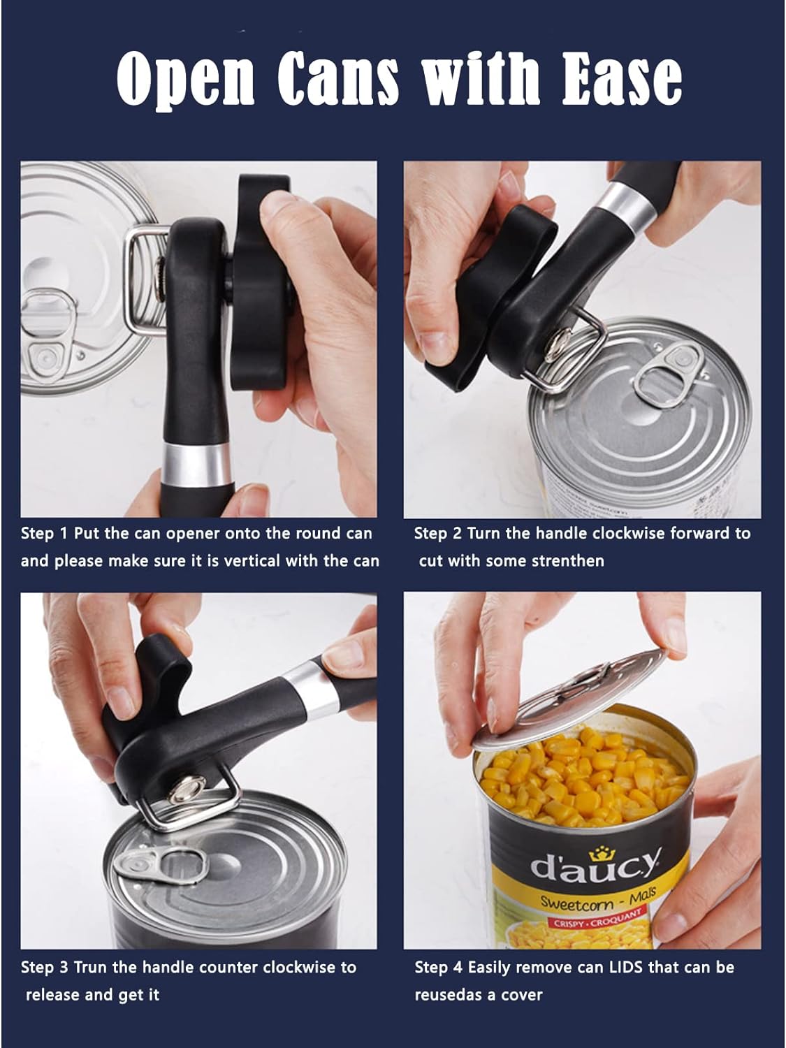 RICKUNCL Manual Can Opener with Soft Grip and Smooth Edge