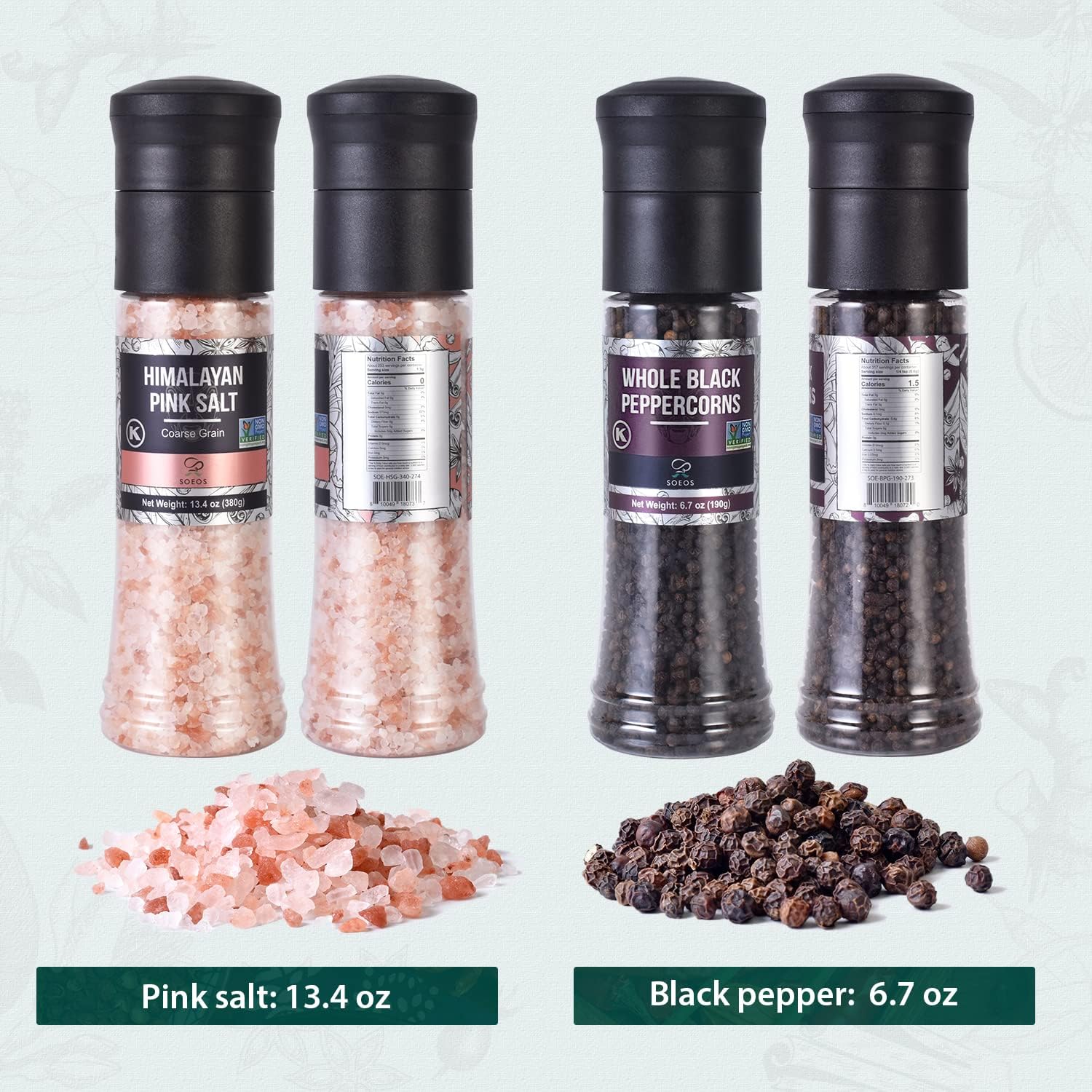Soeos Salt Pepper Set with Grinder and Shaker 67oz 134oz