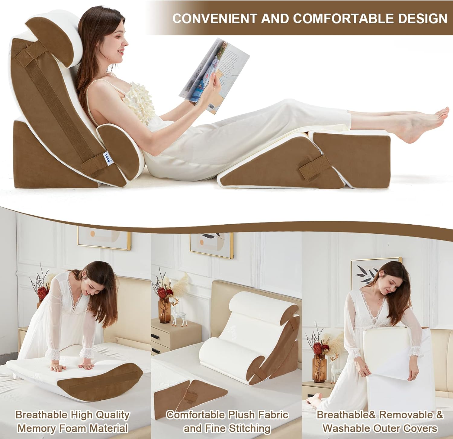 Lazyzizi 6pcs Orthopedic Wedge Pillow Set - Memory Foam for Pain Relief