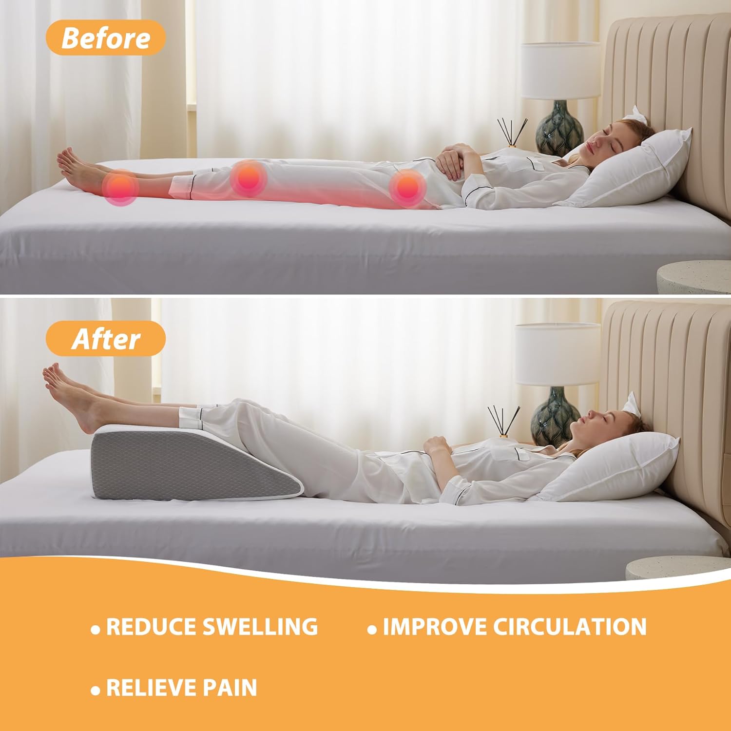 Bedluxe Leg Pillow 8 Inch Elevating Wedge for Post Surgery Swelling Relief