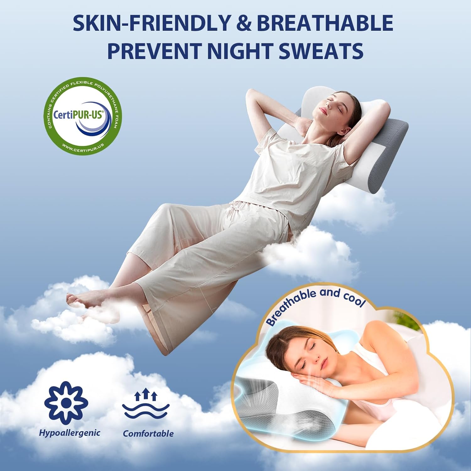 LUOFNI Contoured Neck Support Pillow for Side Sleepers