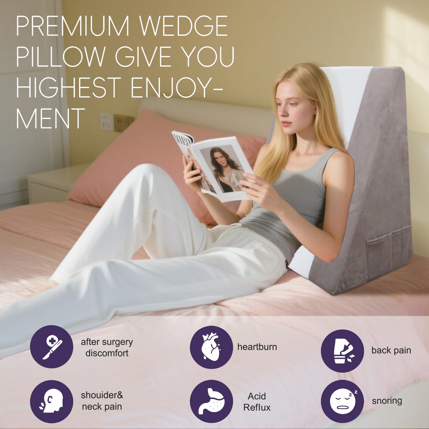 Premium Foam Wedge Pillow for Sleep and Back Support