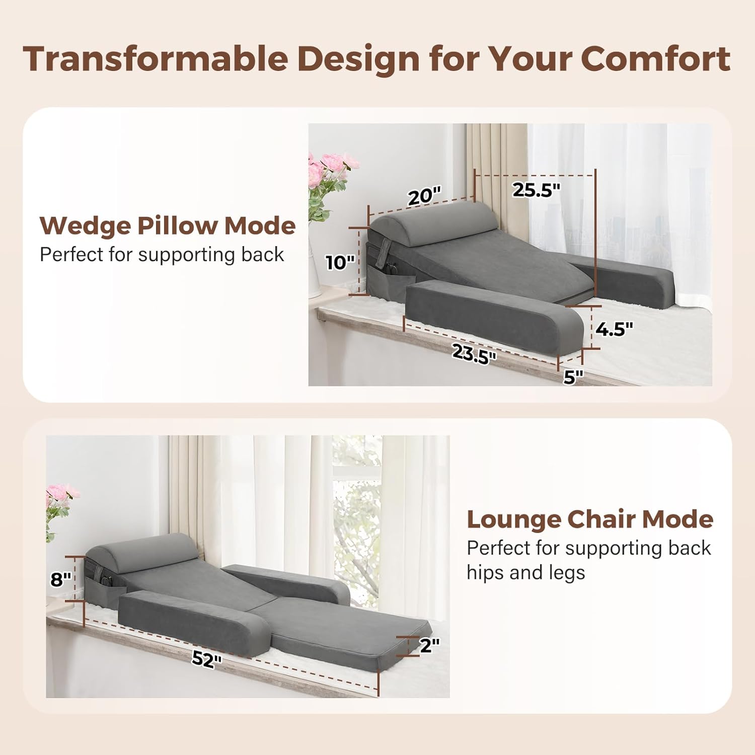 Vekkia Adjustable Wedge Pillow with Armrests and Headrest