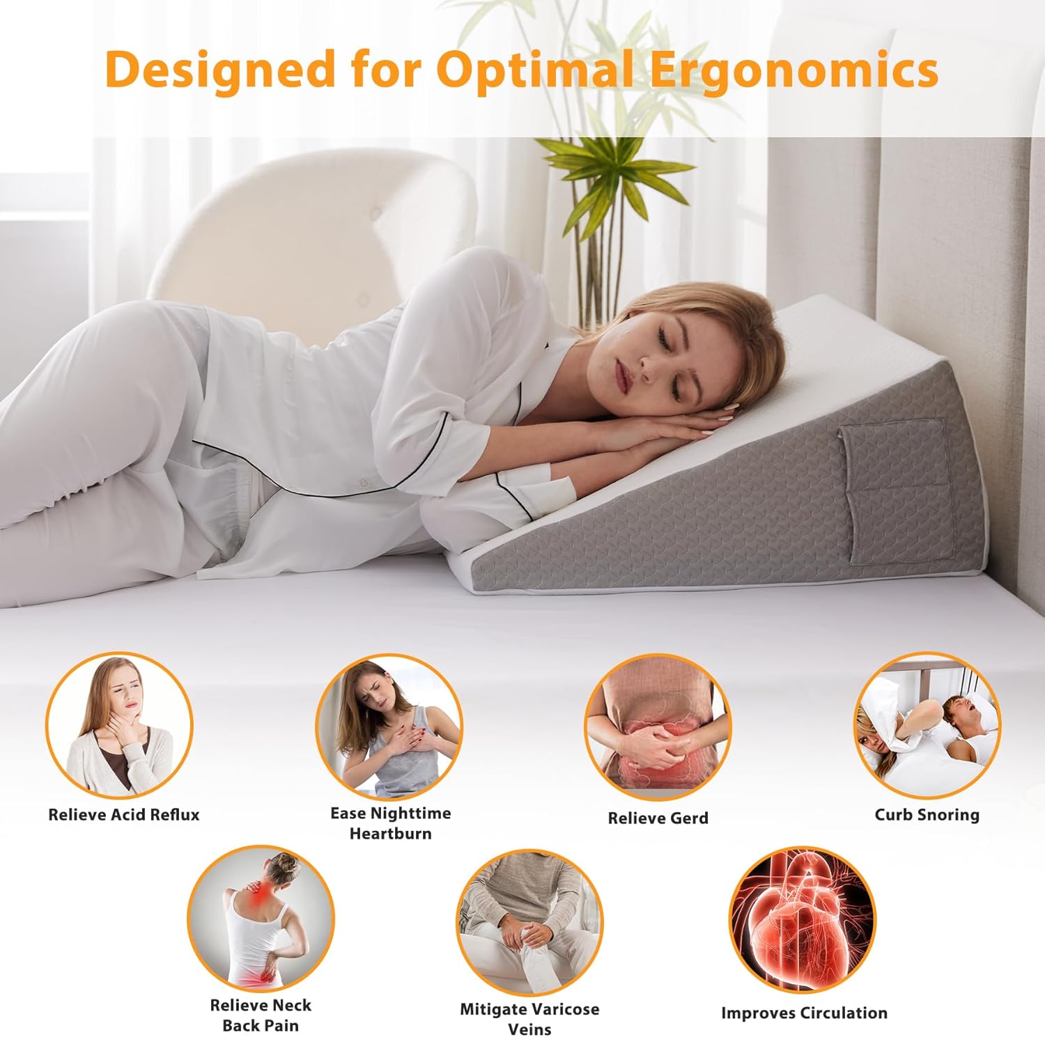 Ruqmuis 10 Wedge Pillow for Acid Reflux and Back Pain Relief