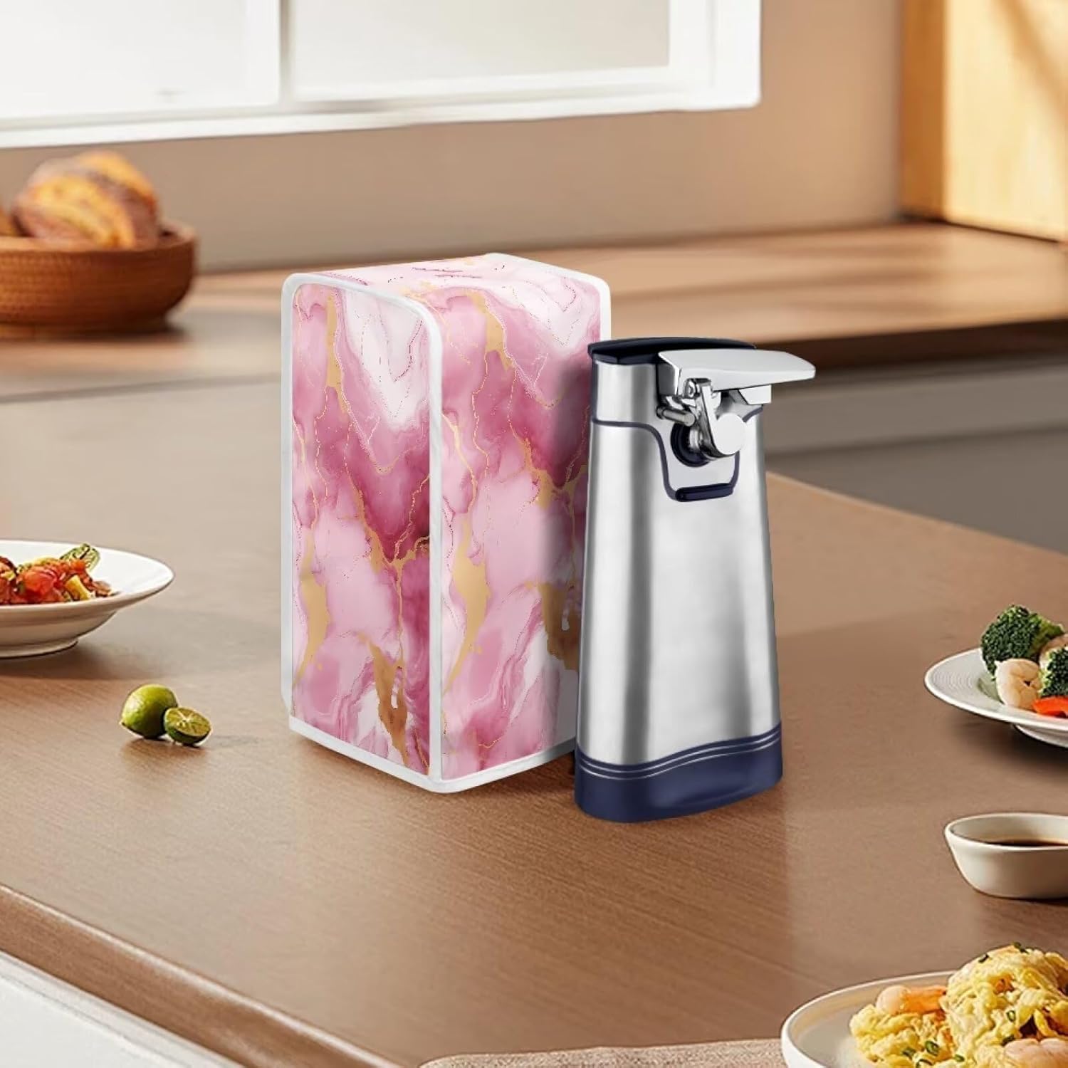 Pink Marble Electric Can Opener Cover with Stain Protection