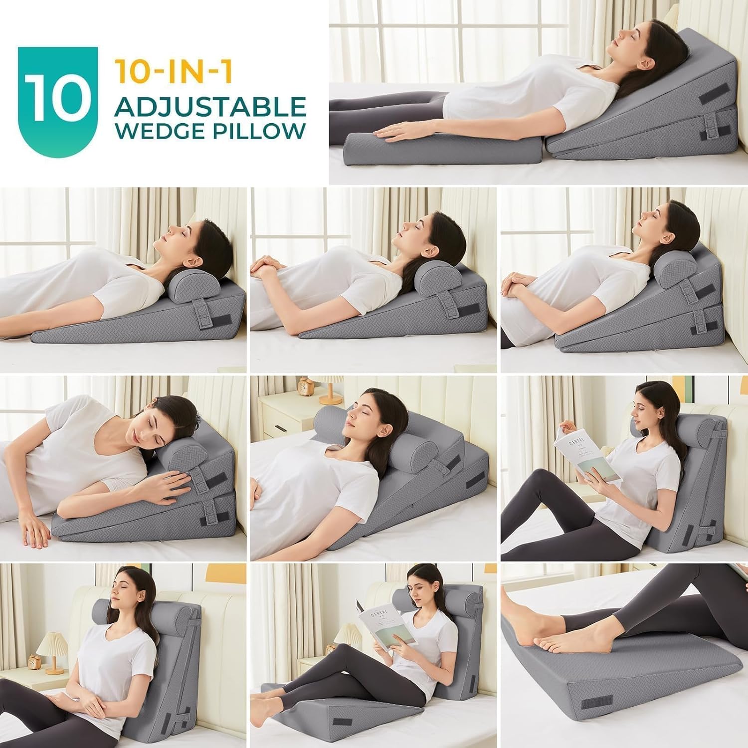 Sasttie 3 Pc Adjustable Wedge Pillow Set