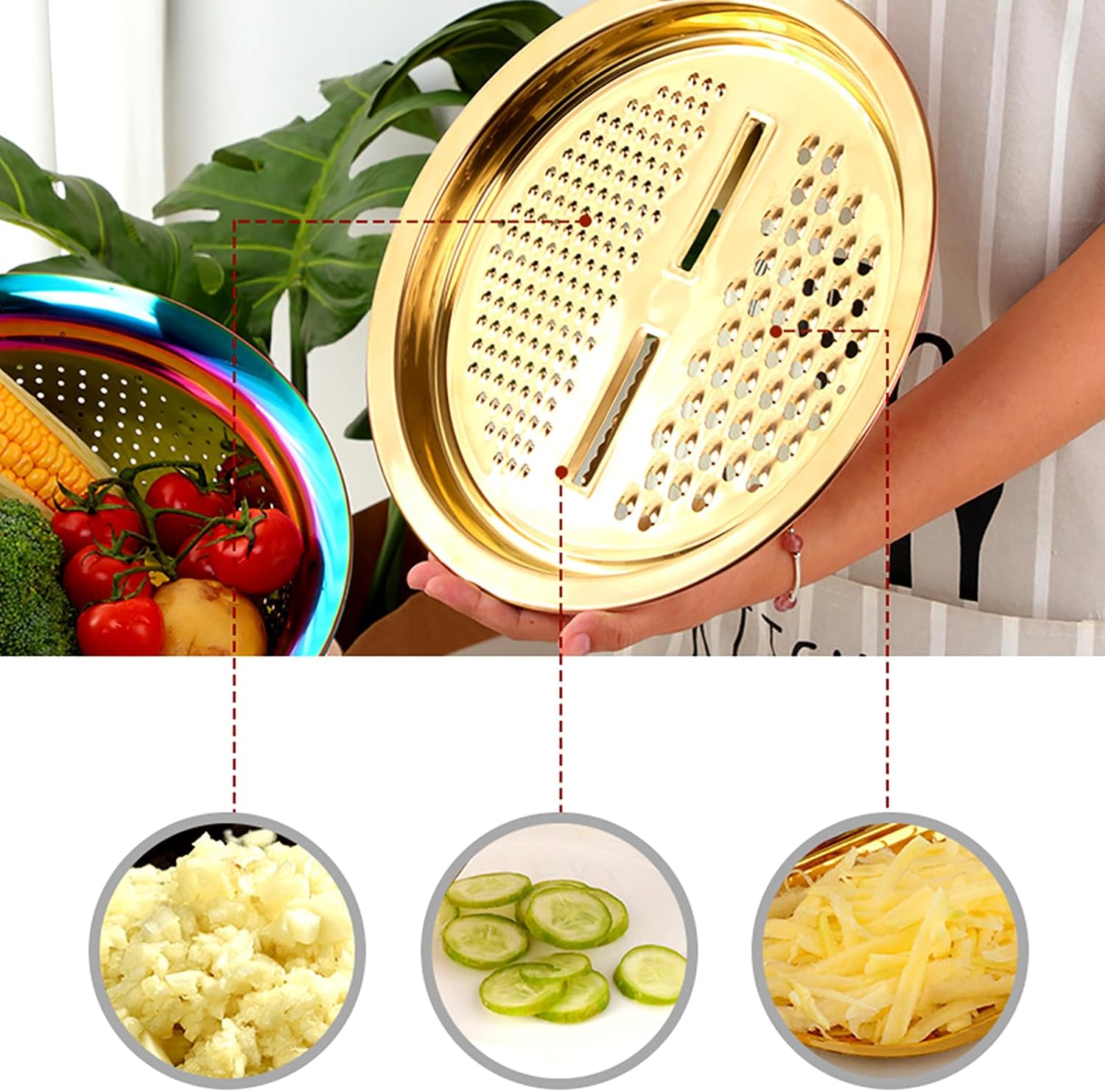 Meisha 3Pcs Stainless Steel Colander Set - Gold 1