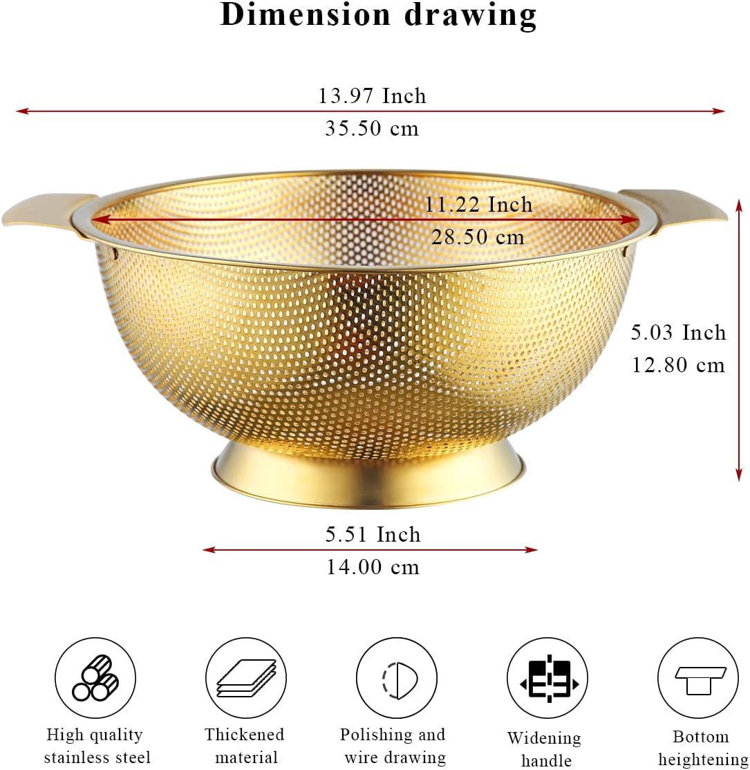 Kyraton Gold Colander 5 Quart Professional Sturdy Strainer with Dishwasher Safe Design