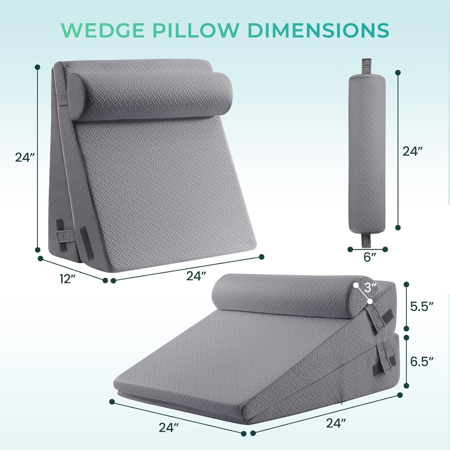Sasttie 3 Pc Adjustable Wedge Pillow Set