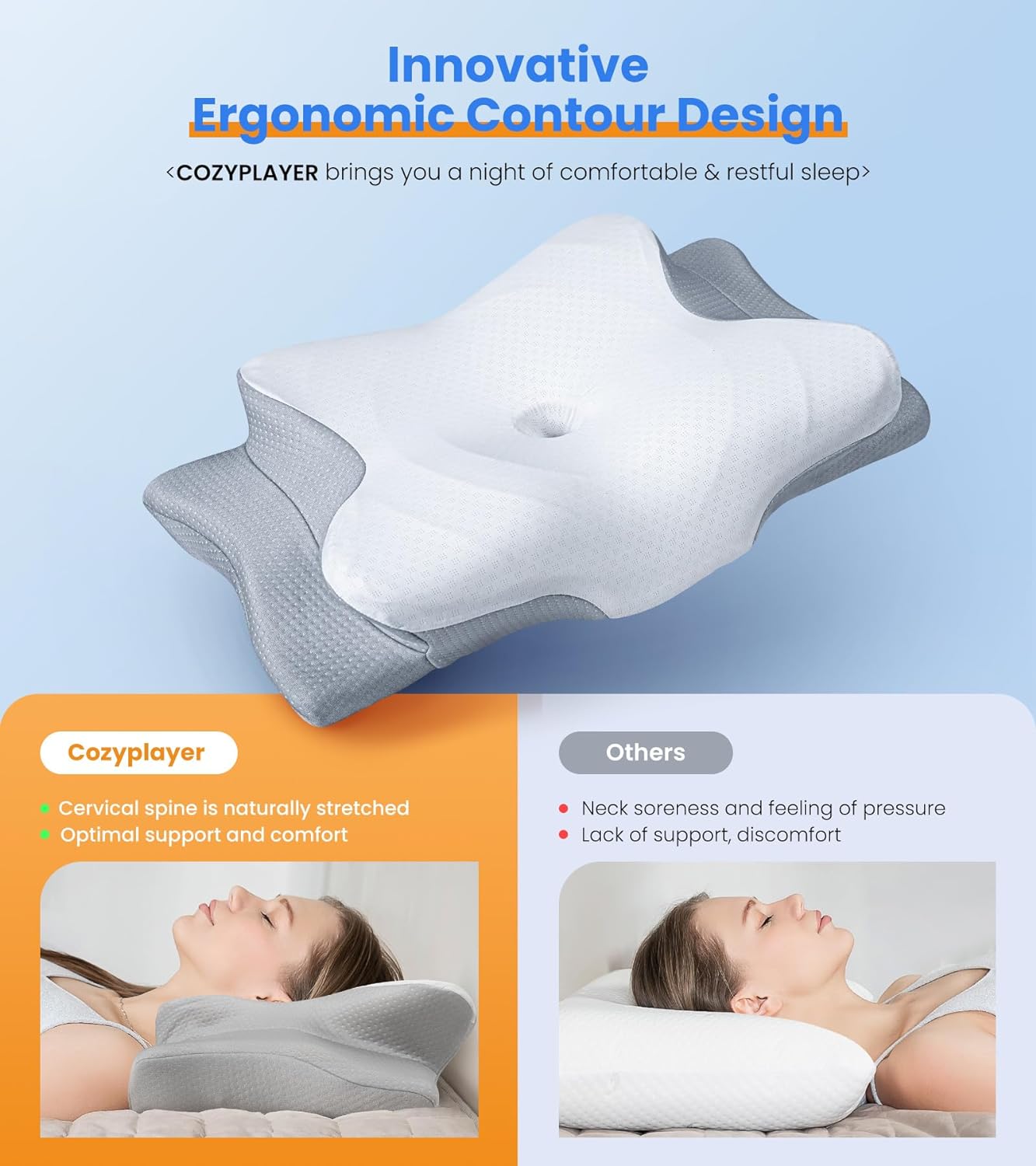 Cozyplayer Cooling Pillow for Neck Support and Sleep Comfort