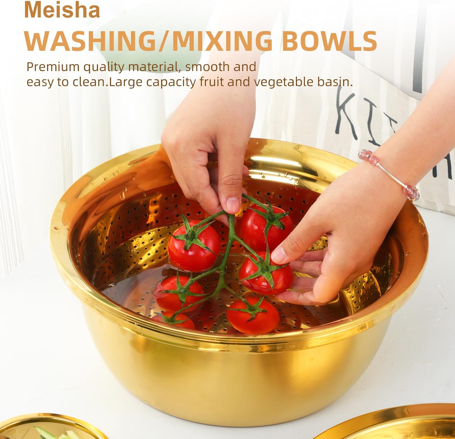 Meisha 3Pcs Stainless Steel Colander Set - Gold 1