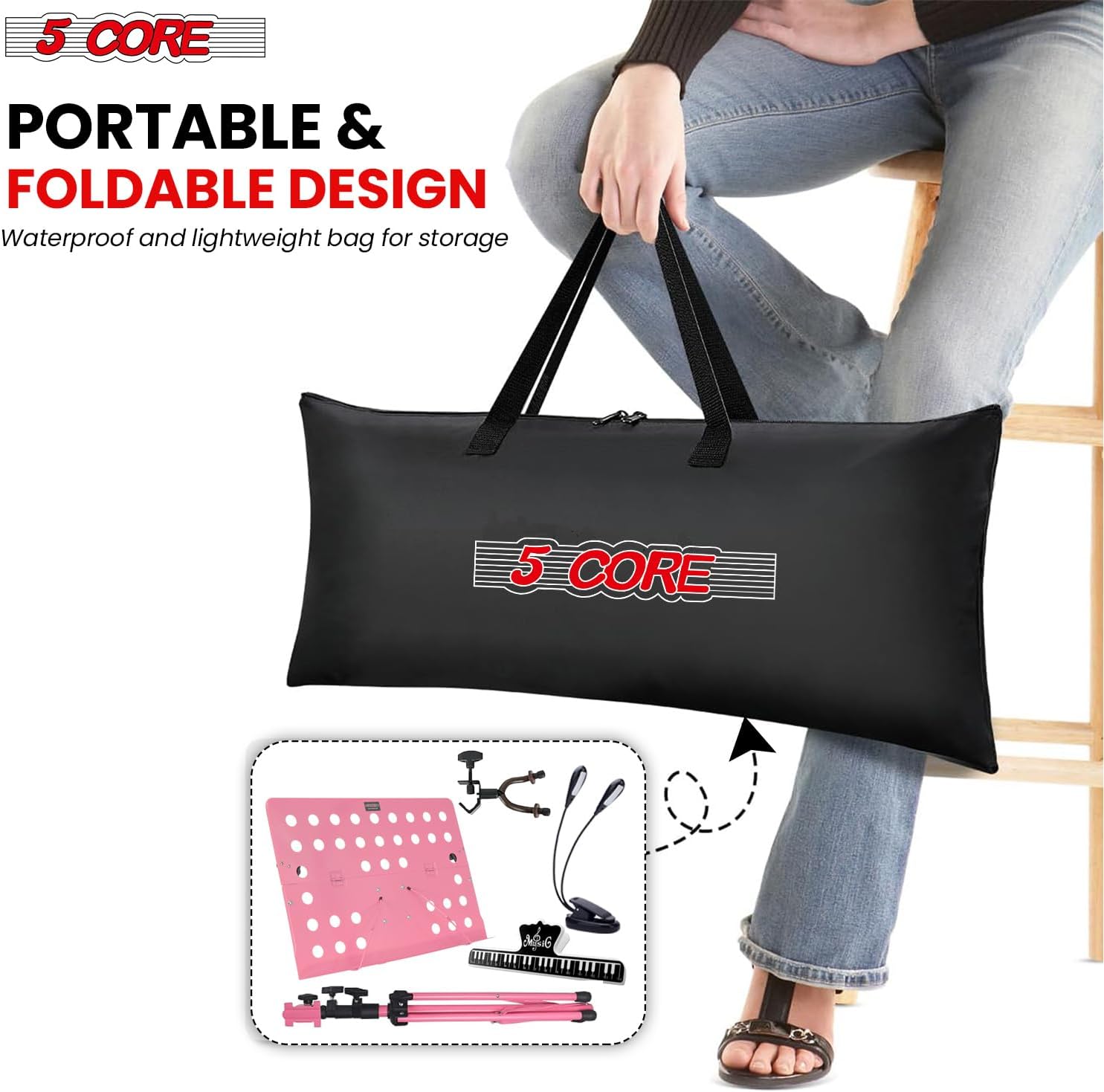 5Core Music Stand with Light Clip and Adjustable Height