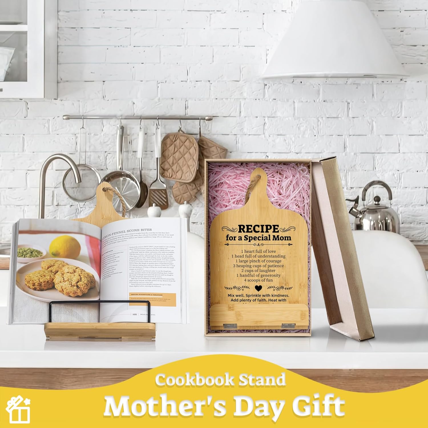 Happy Mothers Day Cookbook Stand Adjustable Kitchen Book Holder
