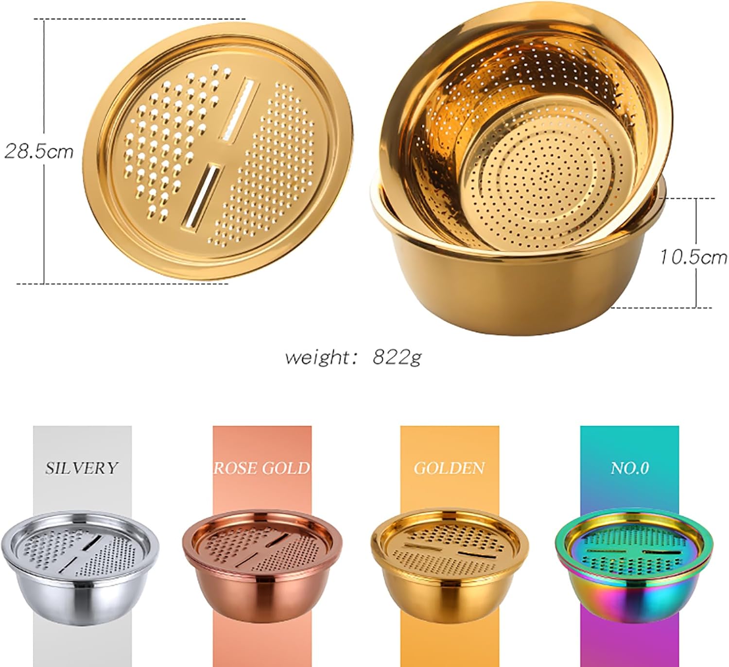 Meisha 3Pcs Stainless Steel Colander Set - Gold 1