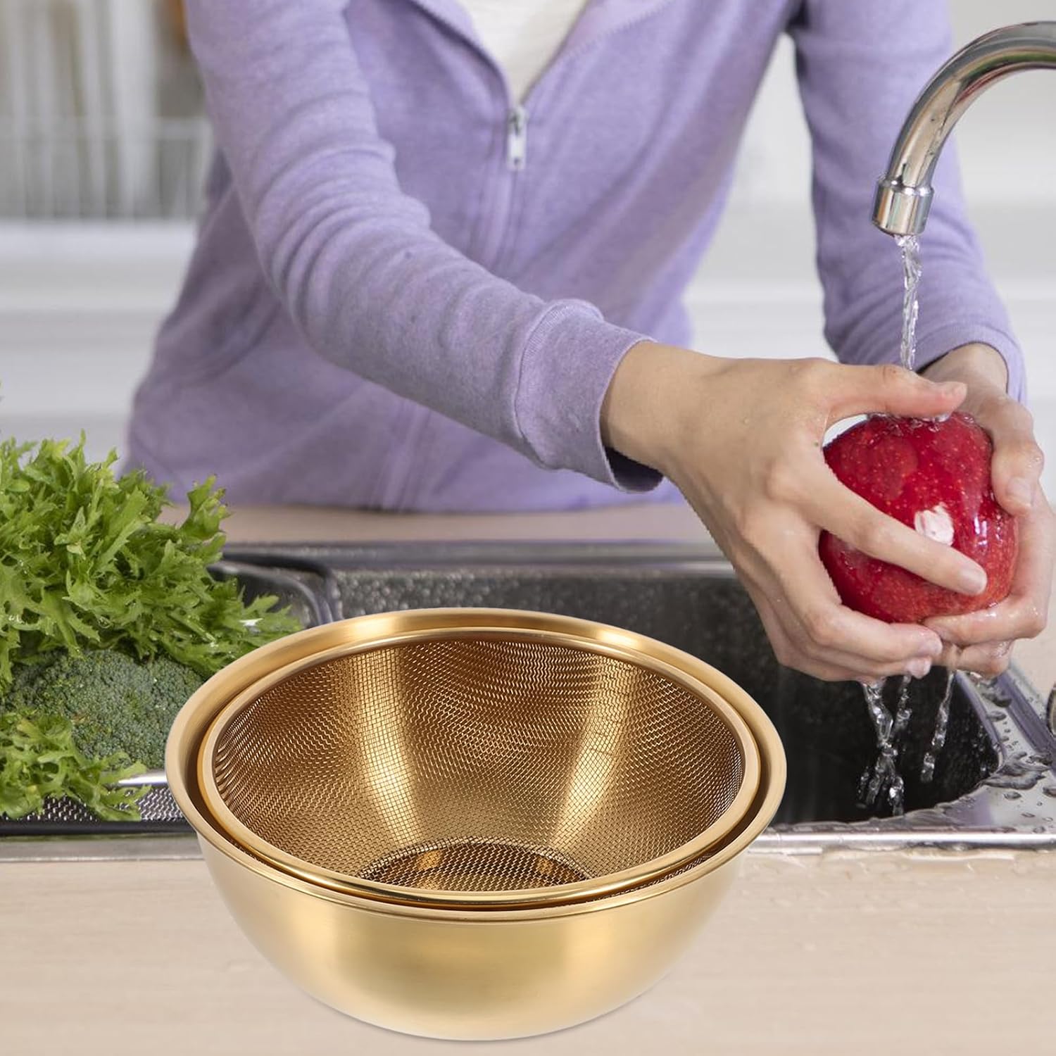 Luxshiny 2pc Stainless Steel Colander Set with Basin
