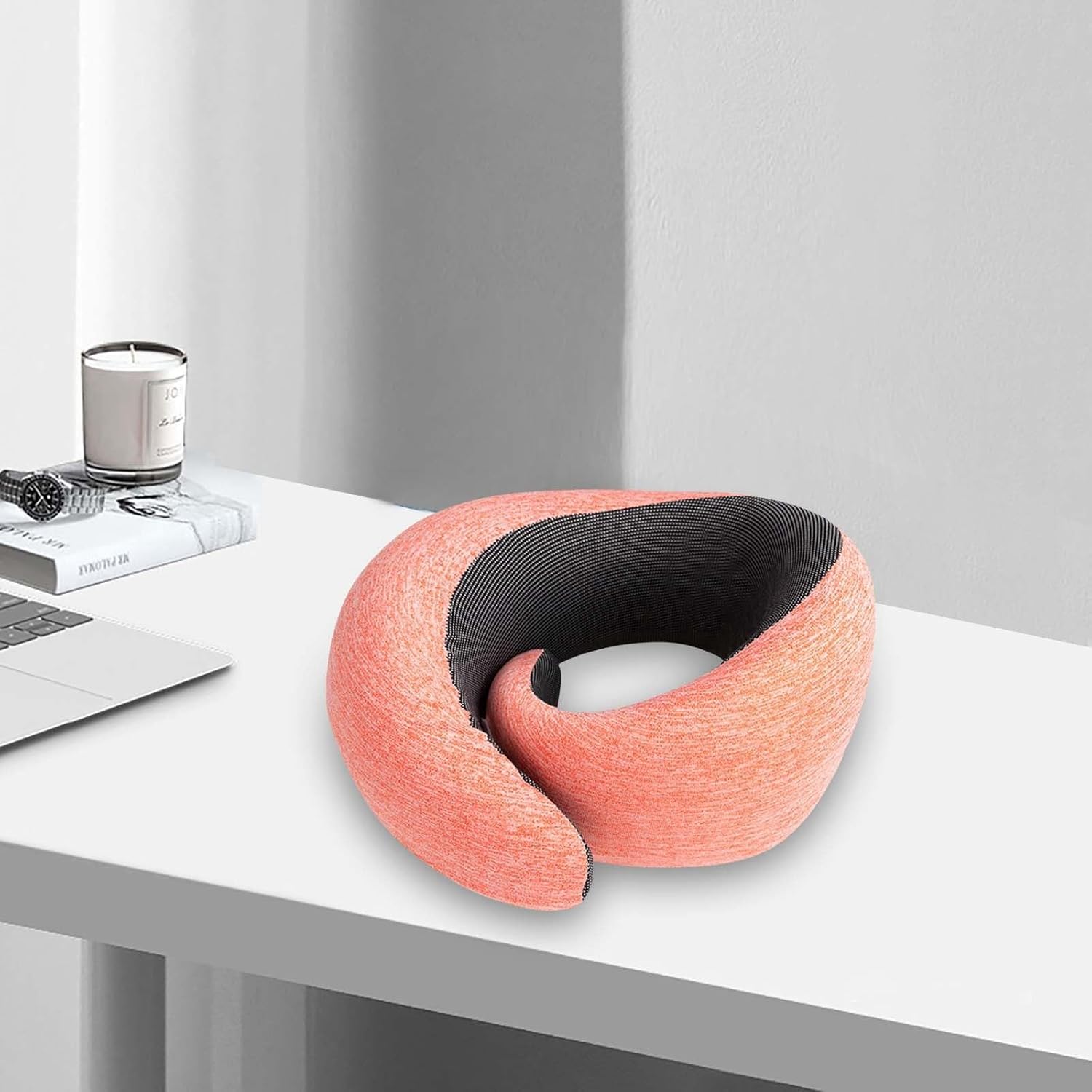 Adjustable Memory Foam Travel Neck Pillow with 360 Support Pink