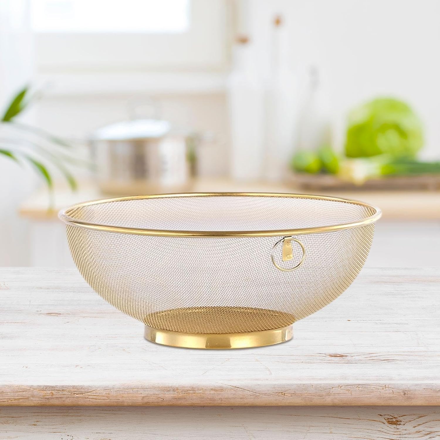 Gold Rice Washing Colander with Handle and Base