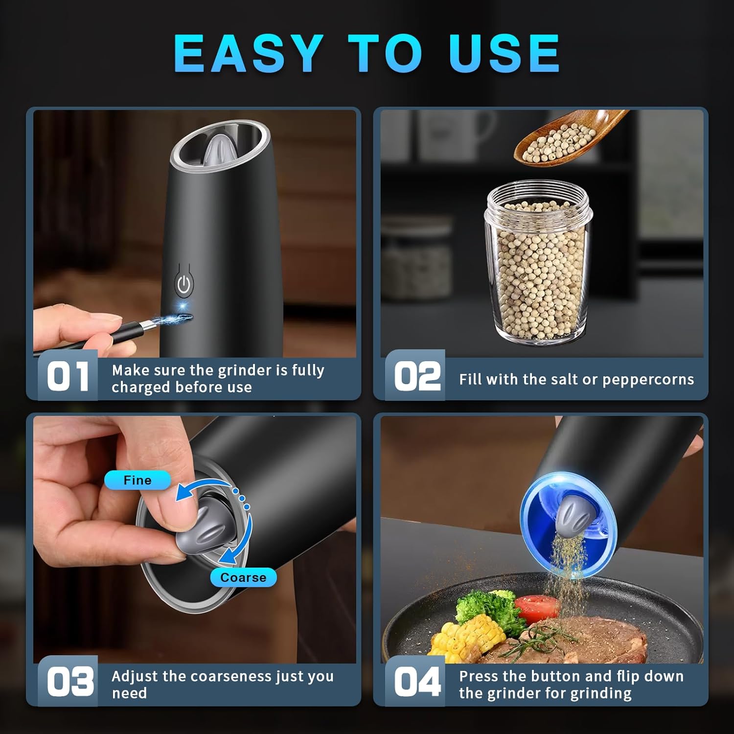 Haomacro Electric Salt and Pepper Grinder Set with LED Light
