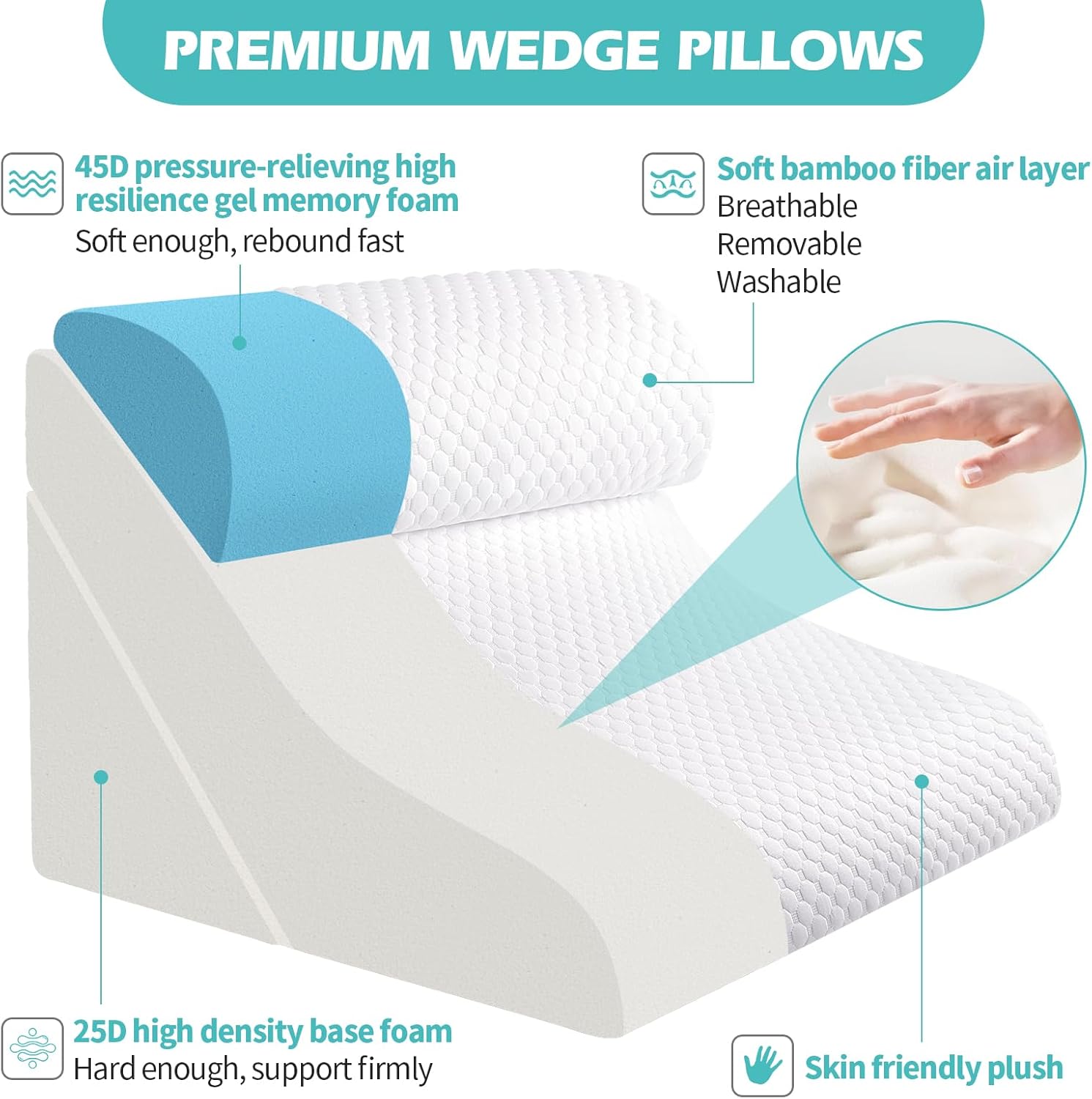Simpledad Wedge Pillow Set 3PCS 15-in-1 Adjustable Memory Foam