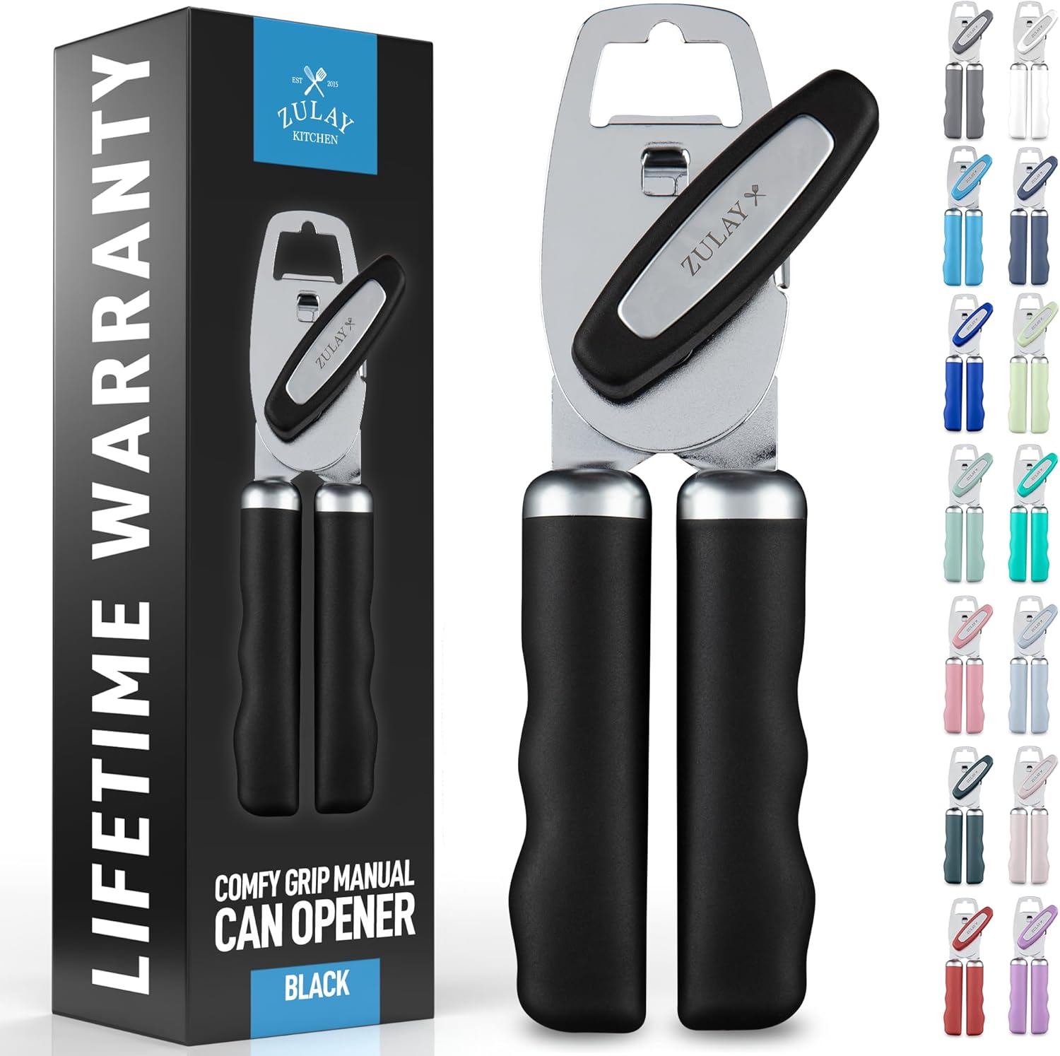 Zulay Kitchen Manual Can Opener with Bottle Opener - Black