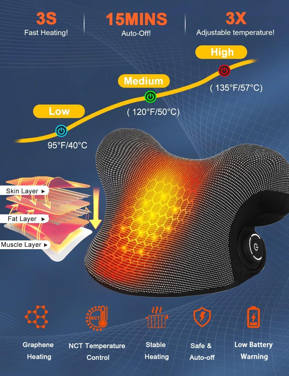 Wireless Heated Neck Stretcher with Graphene and Magnetic Therapy