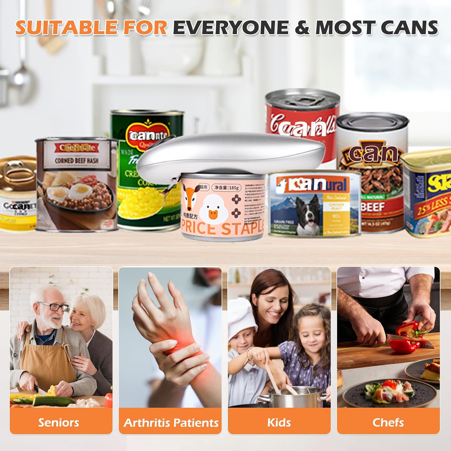 One Touch Electric Can Opener - Smooth Edge Cordless Compact Black