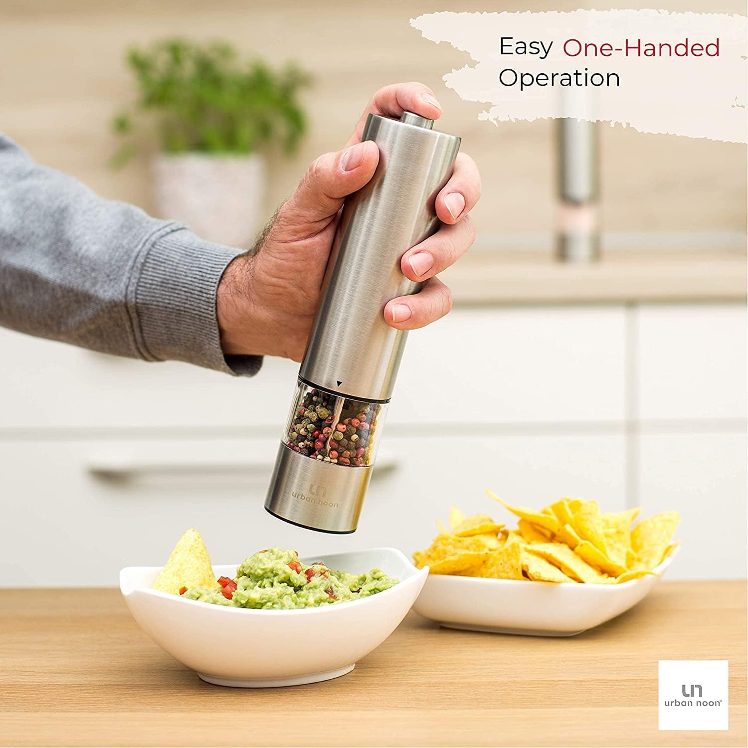 Urban Noon Electric Salt Pepper Grinder Set - Battery Operated with LED Light