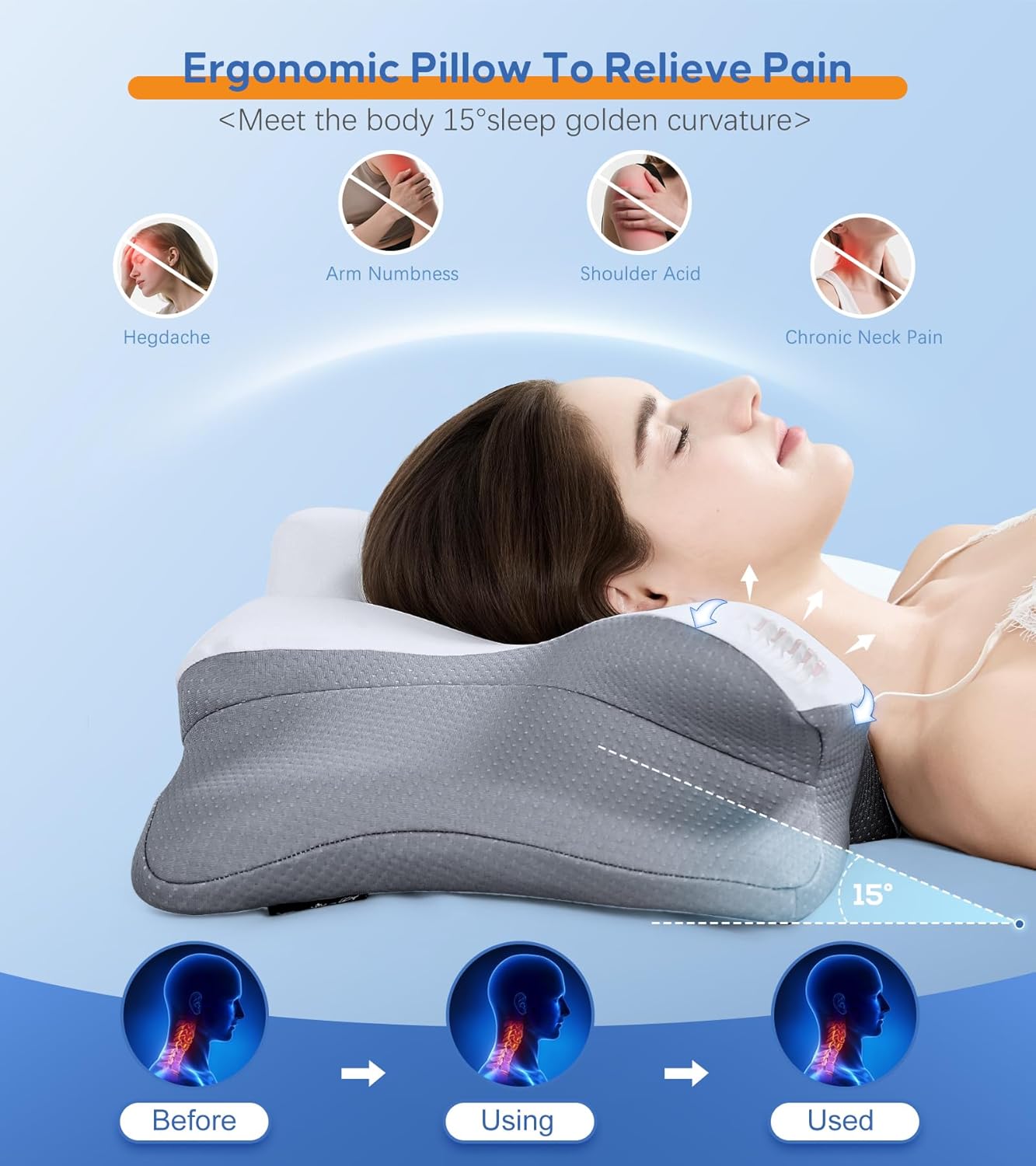 RASUSS Cervical Pillow for Neck Shoulder Pain Relief