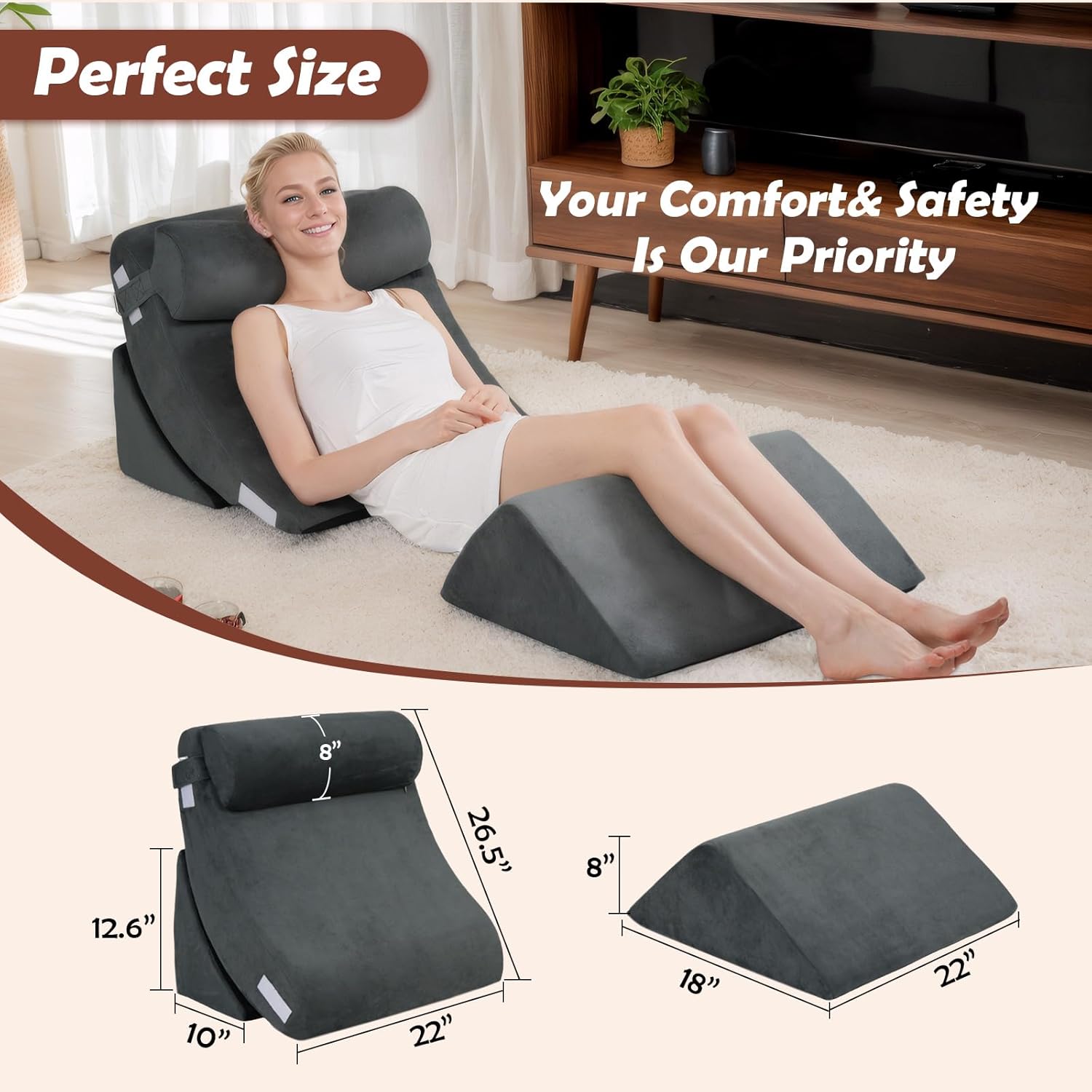 4PCS Orthopedic Bed Wedge Pillow Set for Back and Leg Pain Relief