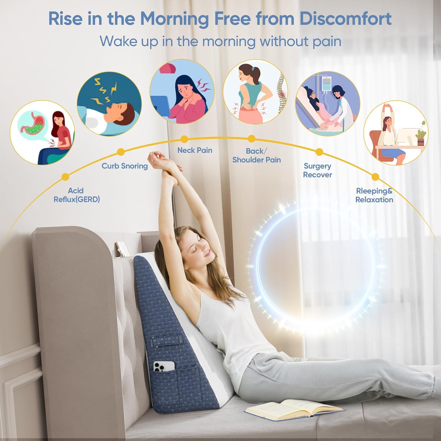 Welzona 12inch Wedge Pillow for Sleep Relief