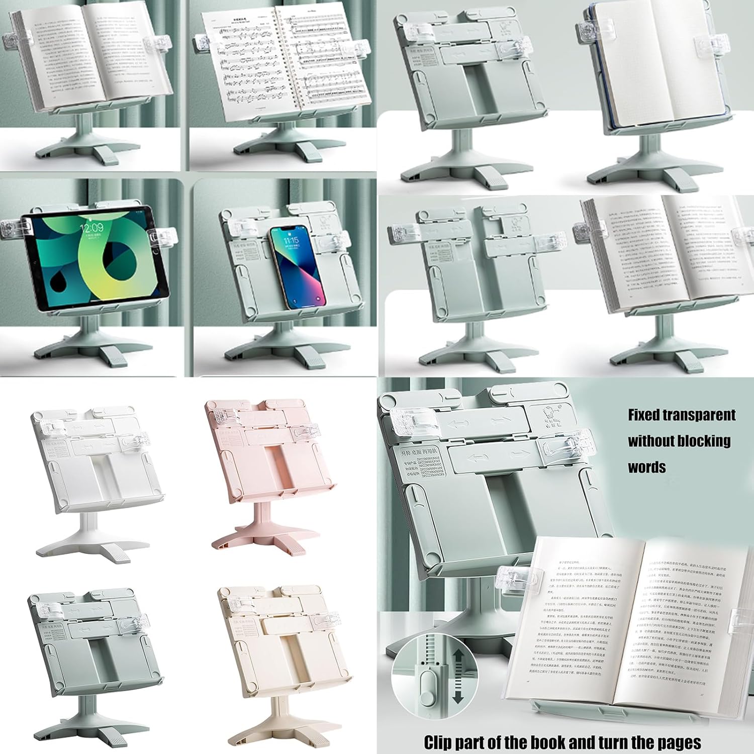Folding Bookstand with Height and Angle Adjustments for Reading and Cooking