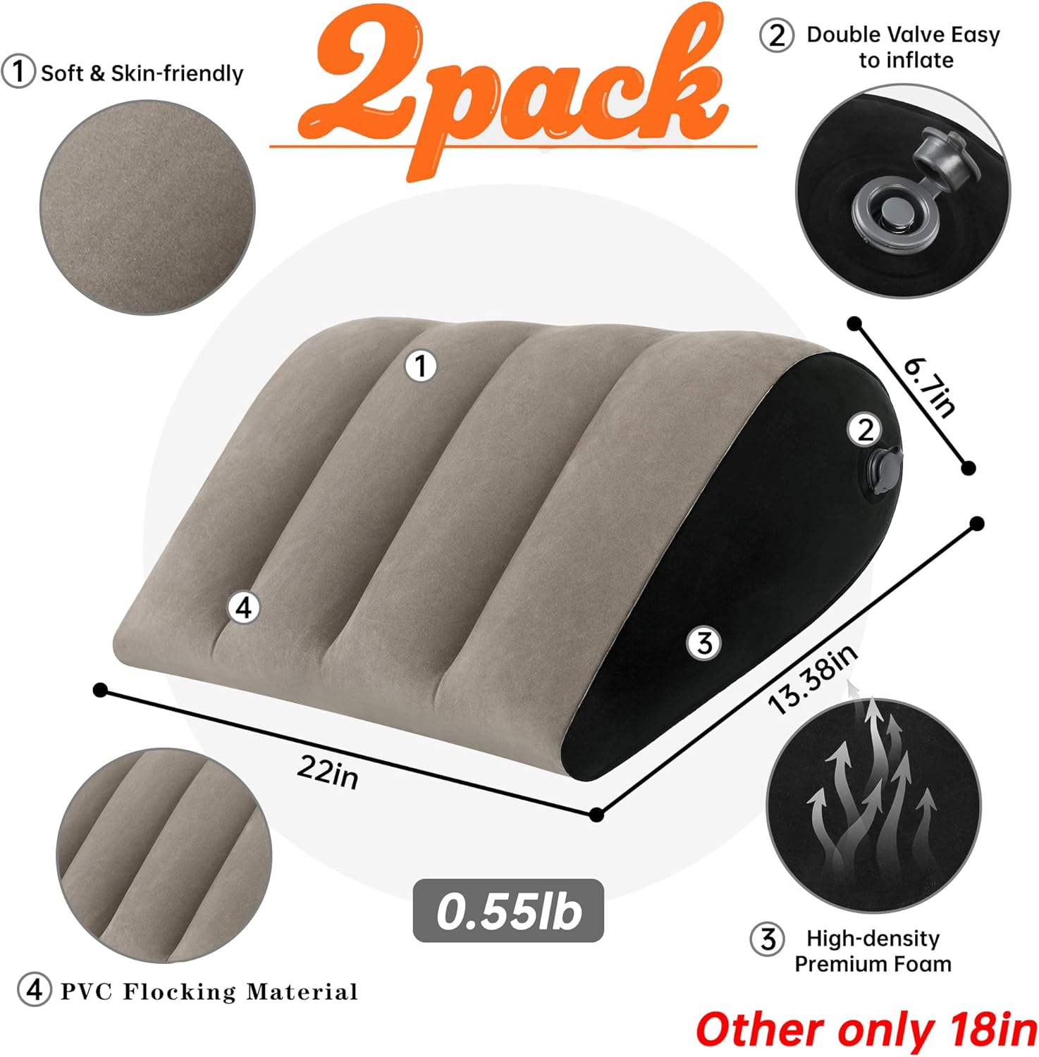 JCDOBEST Portable Inflatable Wedge Pillow 2 Pack