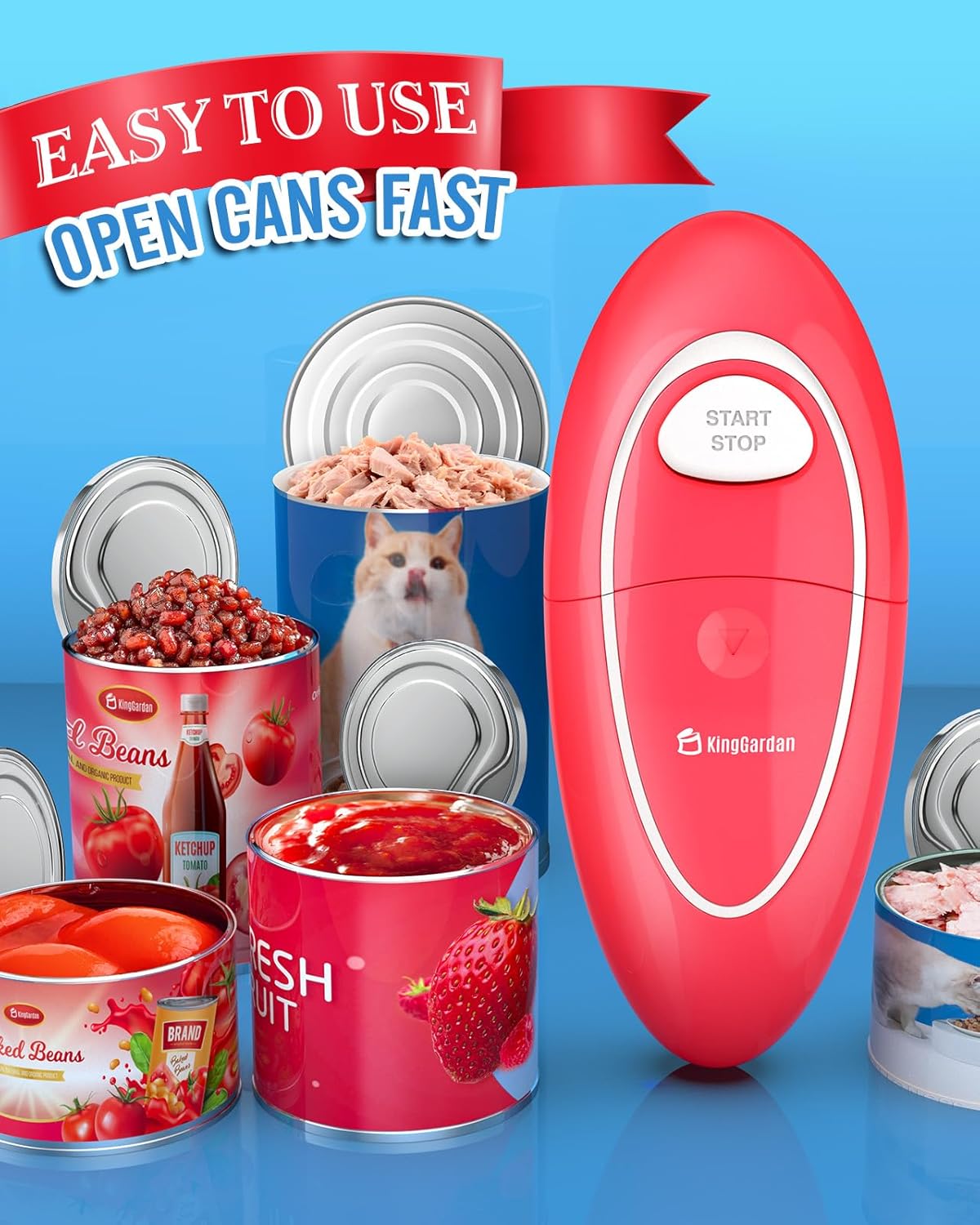 KingGardan Electric Can Opener One-Touch Automatic with Smooth Edge