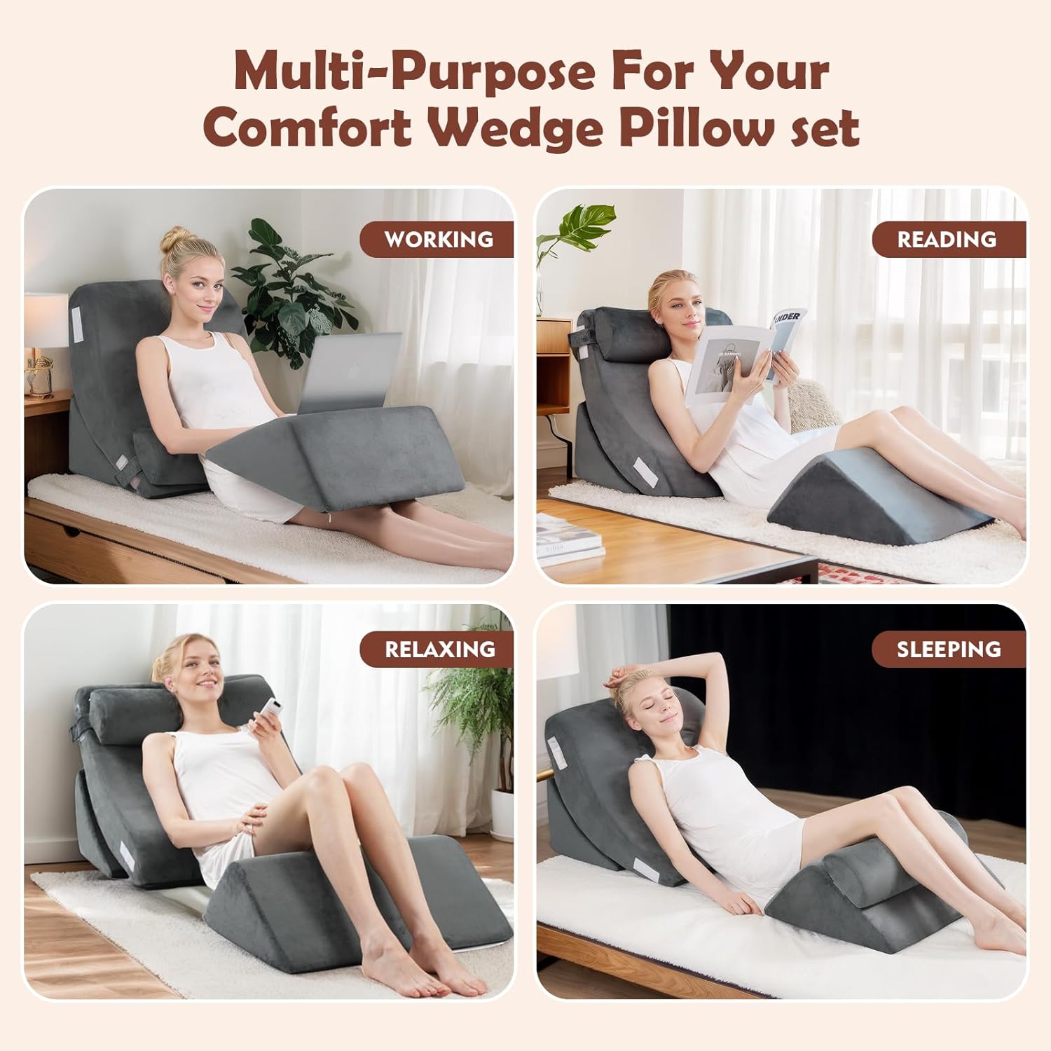 4PCS Orthopedic Bed Wedge Pillow Set for Back and Leg Pain Relief