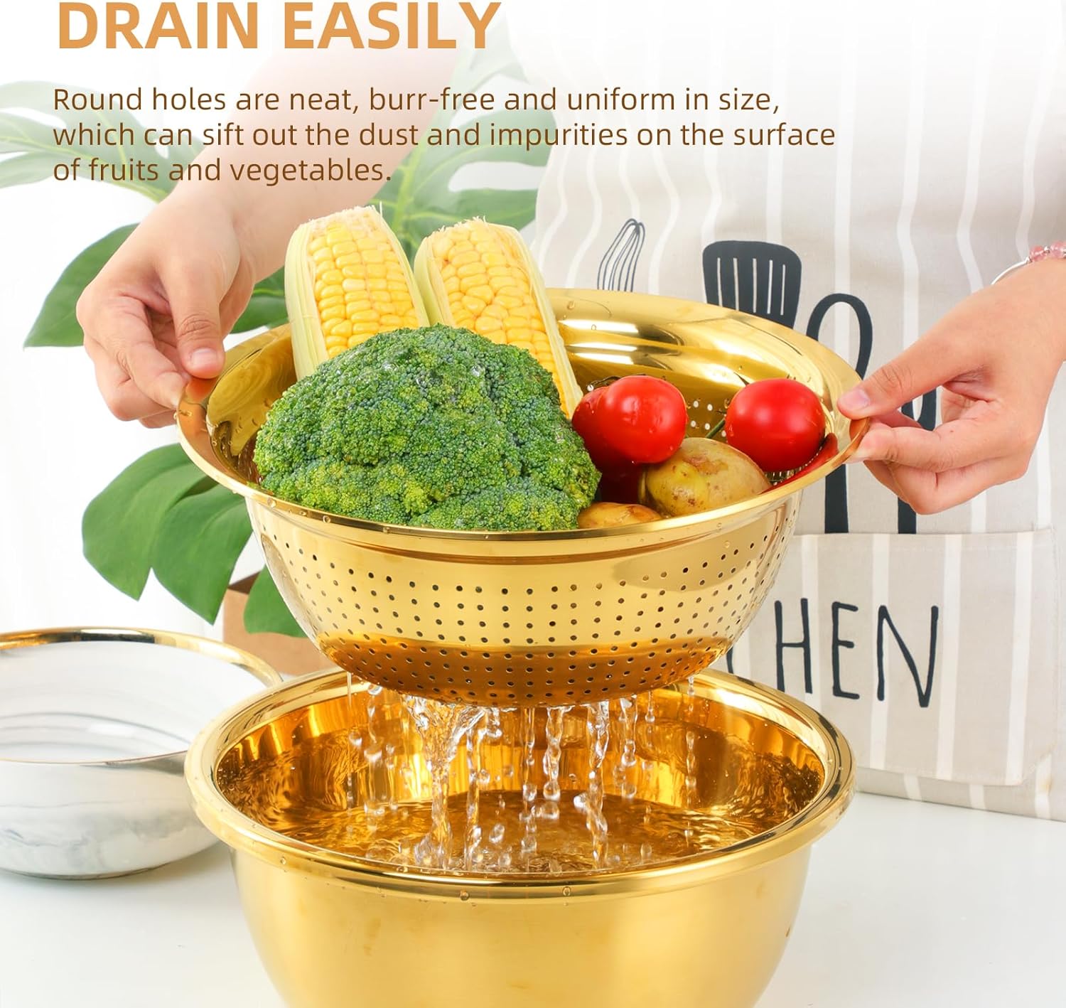 Meisha 3Pcs Stainless Steel Colander Set - Gold 1