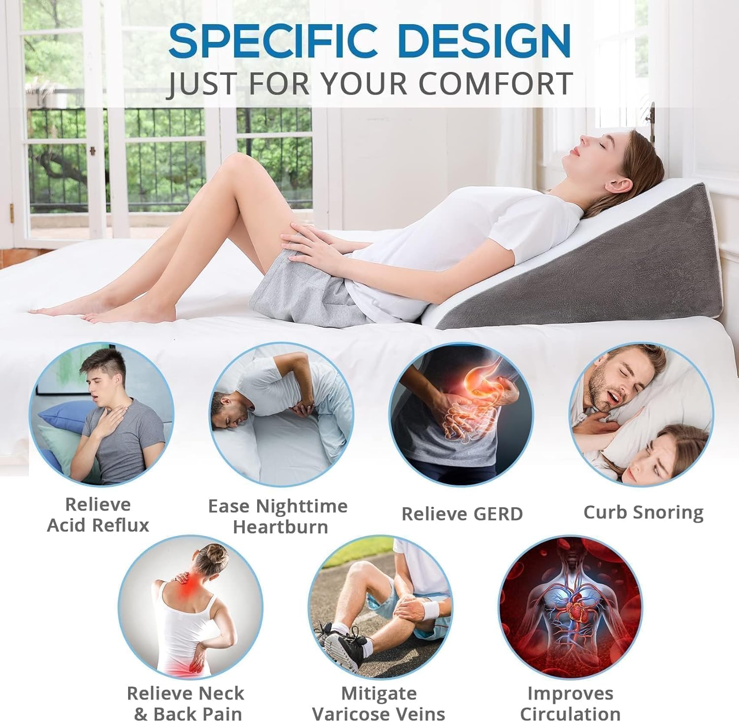 Sasttie 12 Wedge Pillow for Sleep Apnea and Acid Reflux Relief