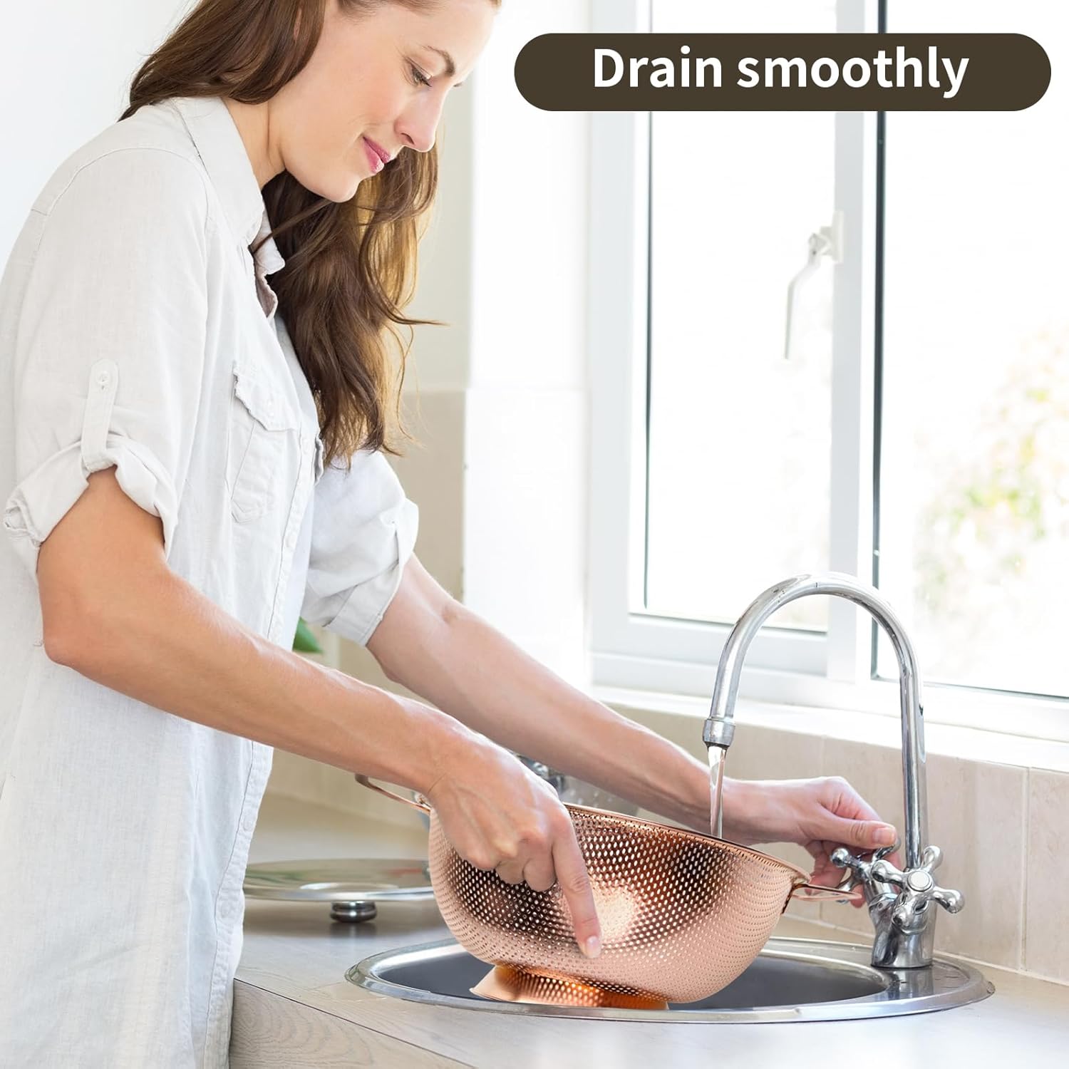 BLAGAIN 3-Quart Rose Gold Colander with Handle 1