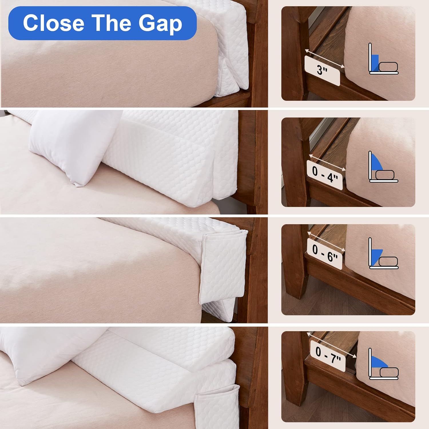 EUHAMS Queen Size Bed Wedge Pillow - Gap Filler 60x10x6 White