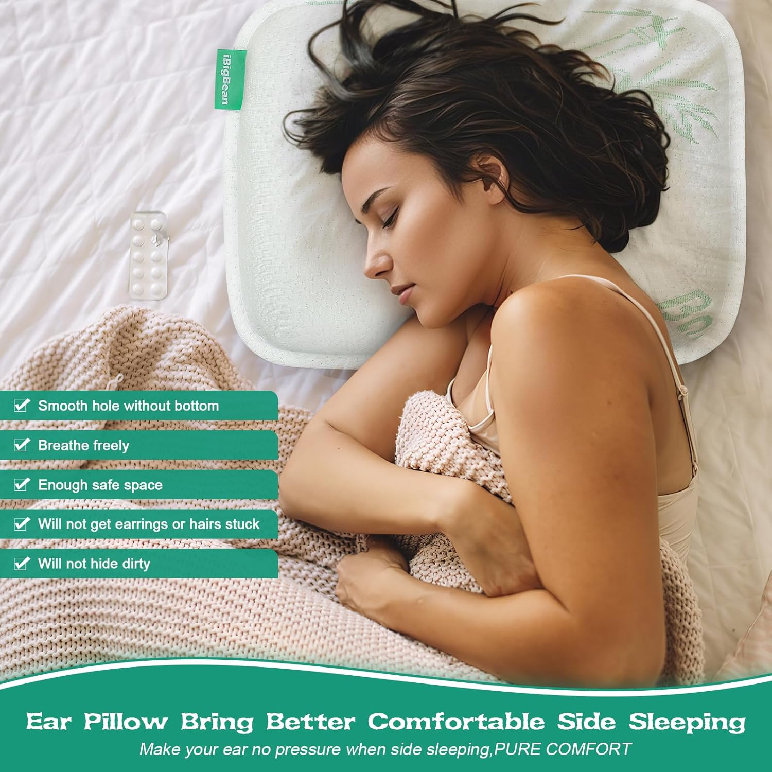 ibigbean Portable Ear Pillow for Pain Relief and Comfort Sleeping
