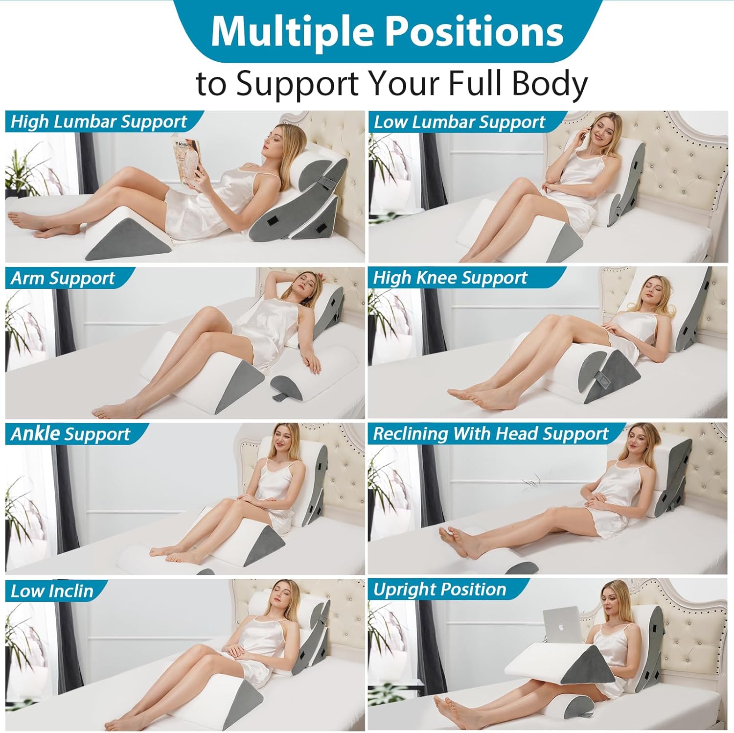4PCS Orthopedic Wedge Pillow Set for Back Leg Support