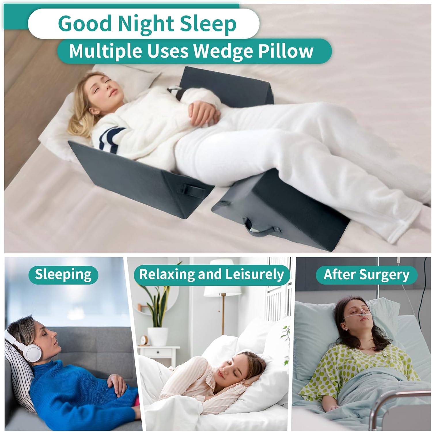 3PCS Bed Wedge Pillow Set for Seniors Back Pain Relief