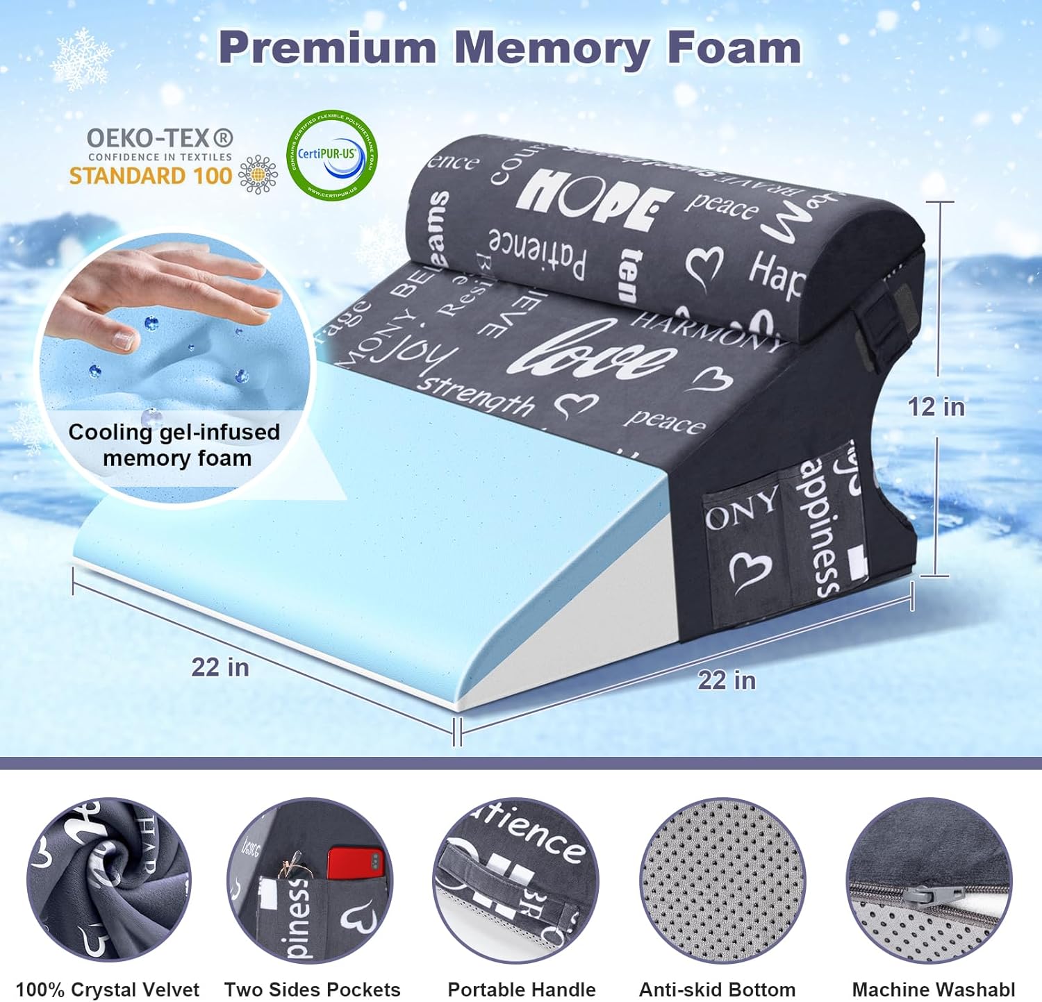 Wedge Pillow Headboard for Acid Reflux Relief and Back Pain