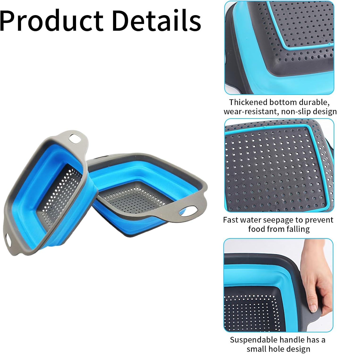 2PCS Collapsible Colanders 95 and 115 Inch Food Strainers for Kitchen
